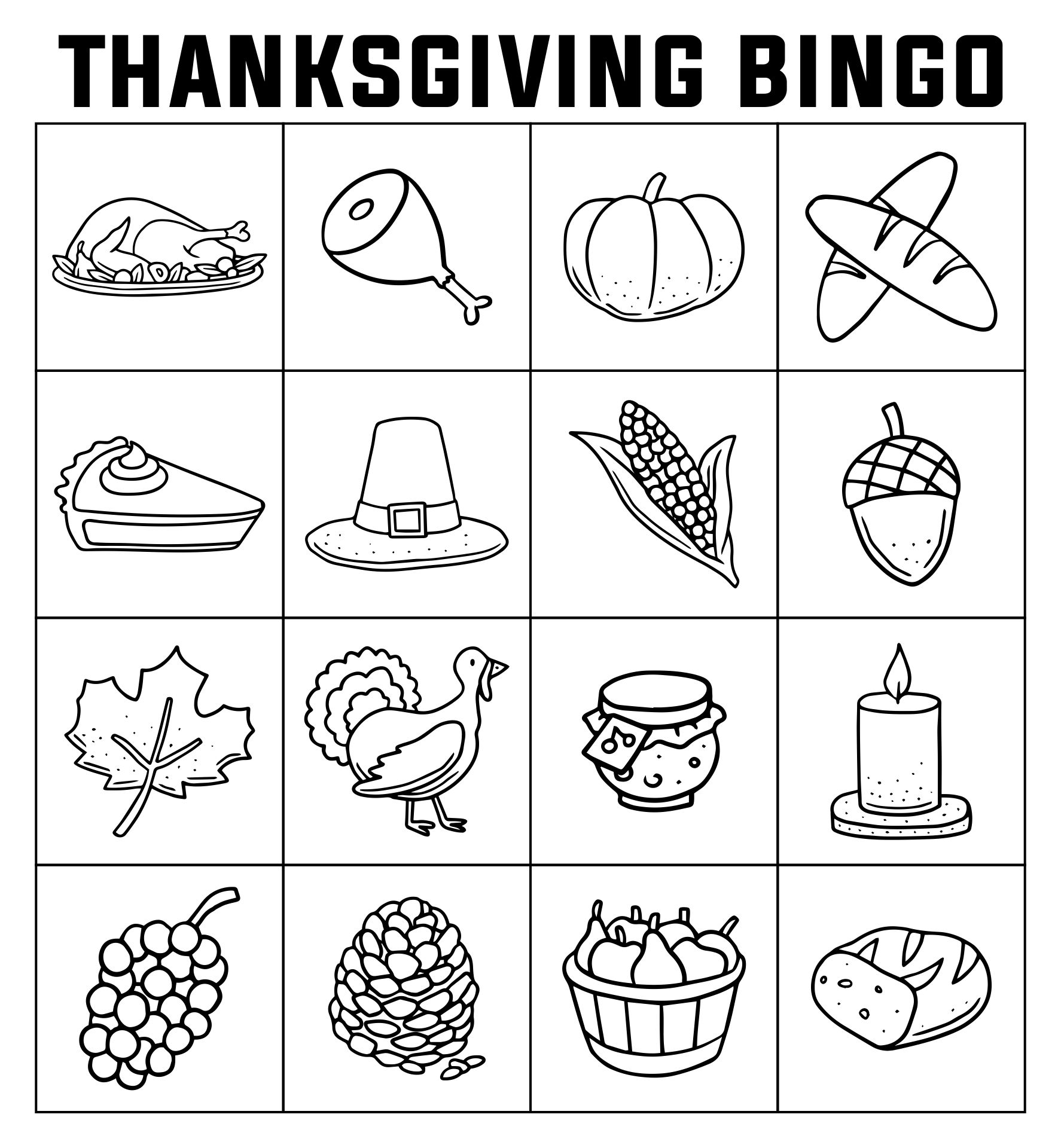 Thanksgiving Bingo Board Coloring Page