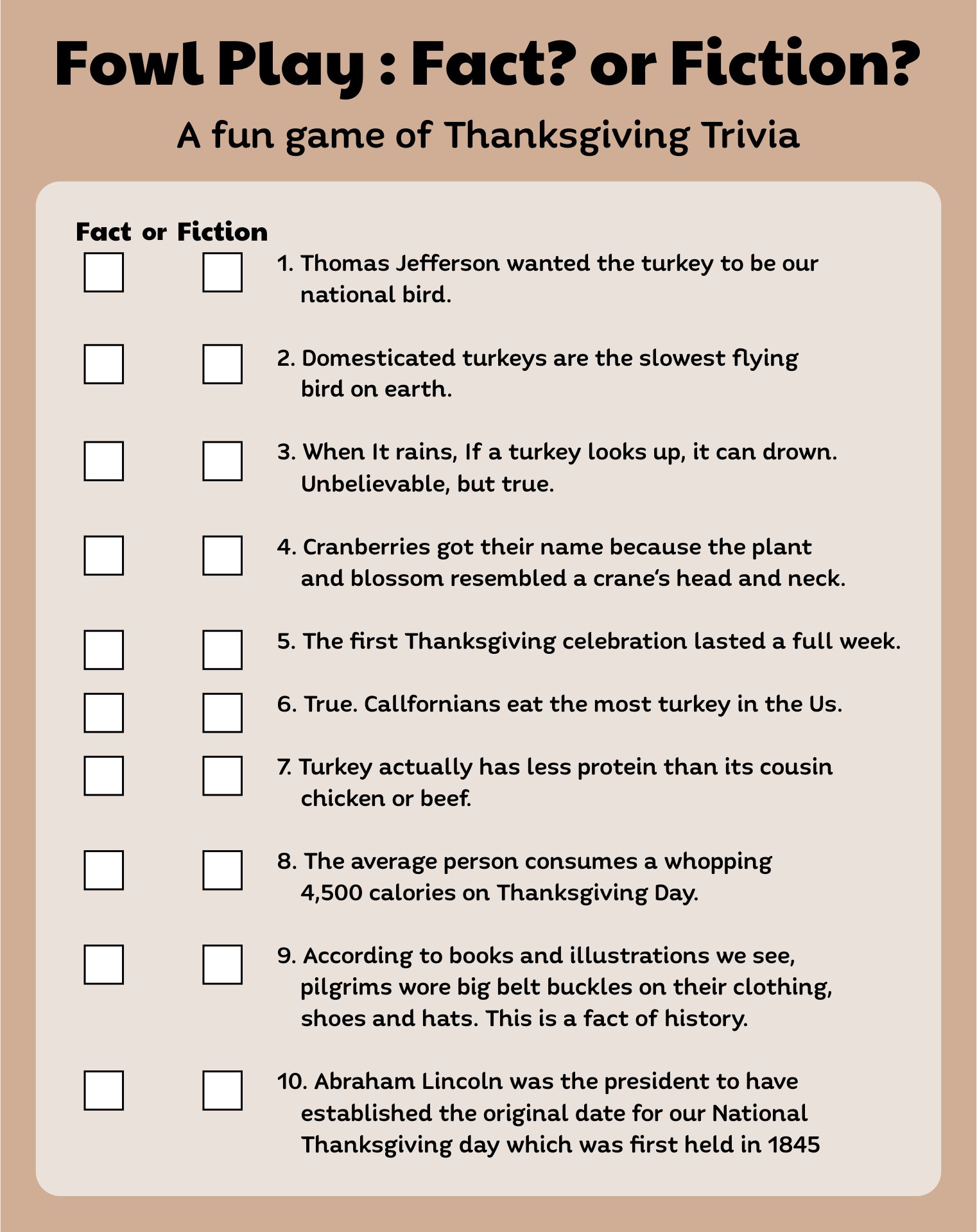 Thanksgiving Fowl Play Fact Or Fiction