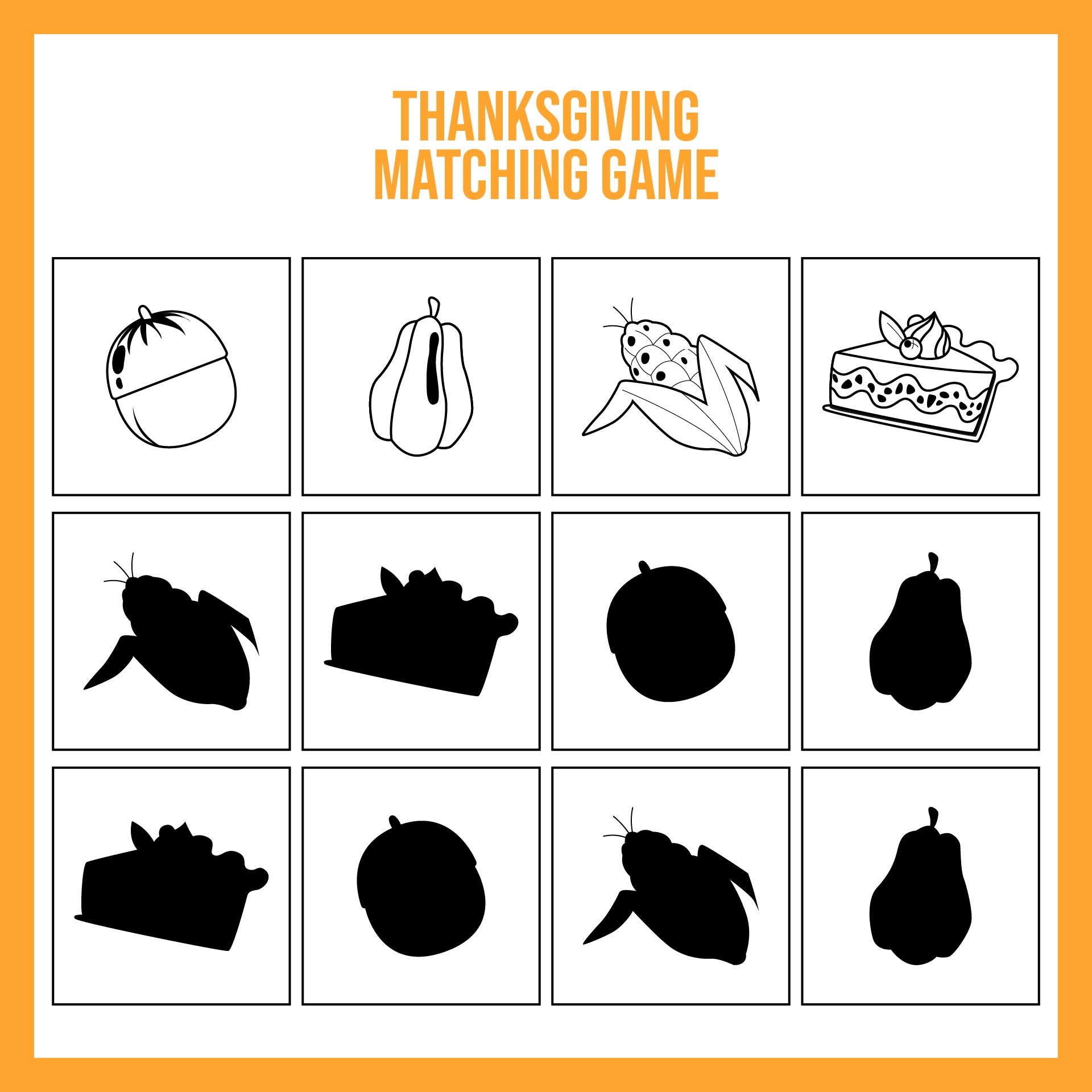 Thanksgiving Matching Game Coloring Page