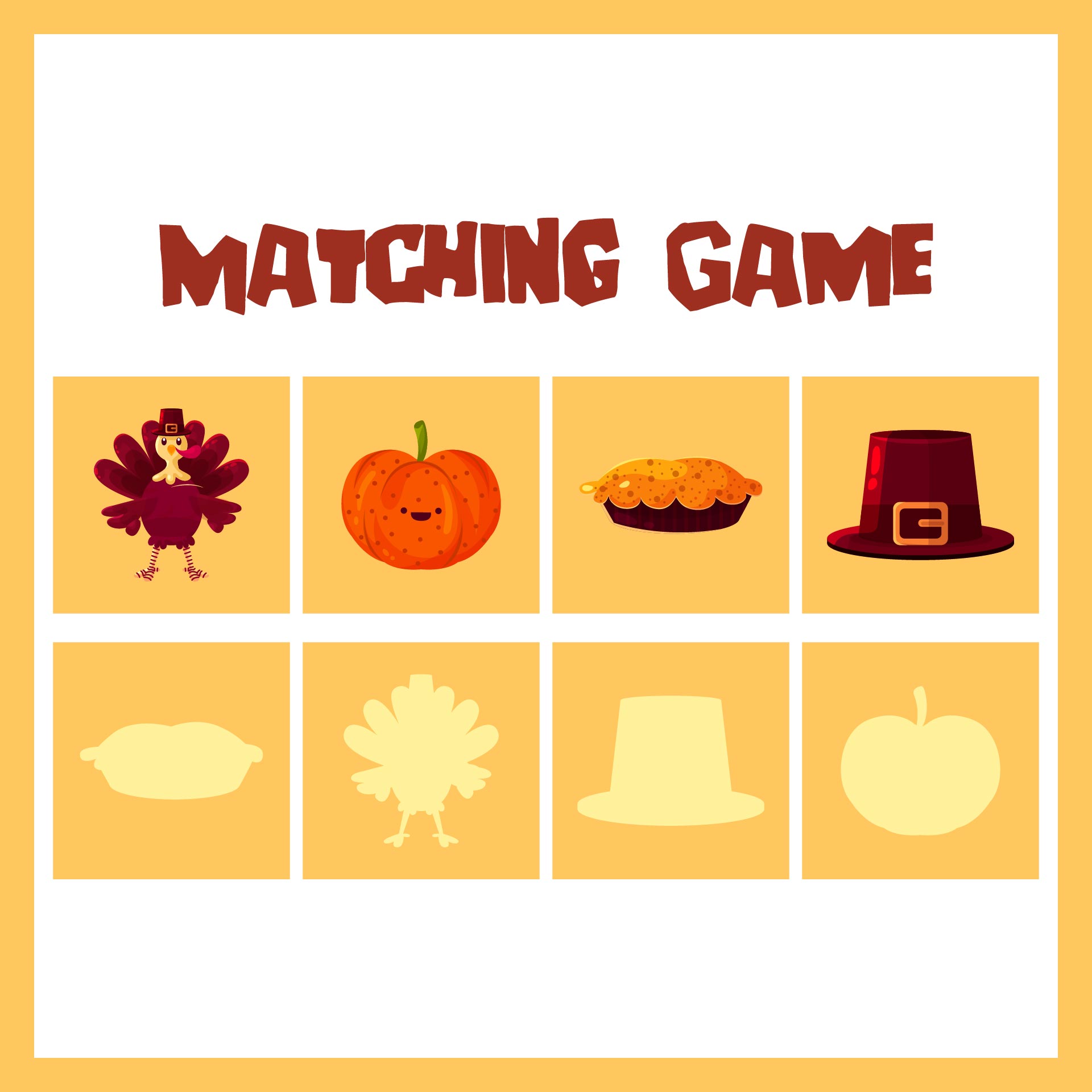 Thanksgiving Matching Game For Toddlers