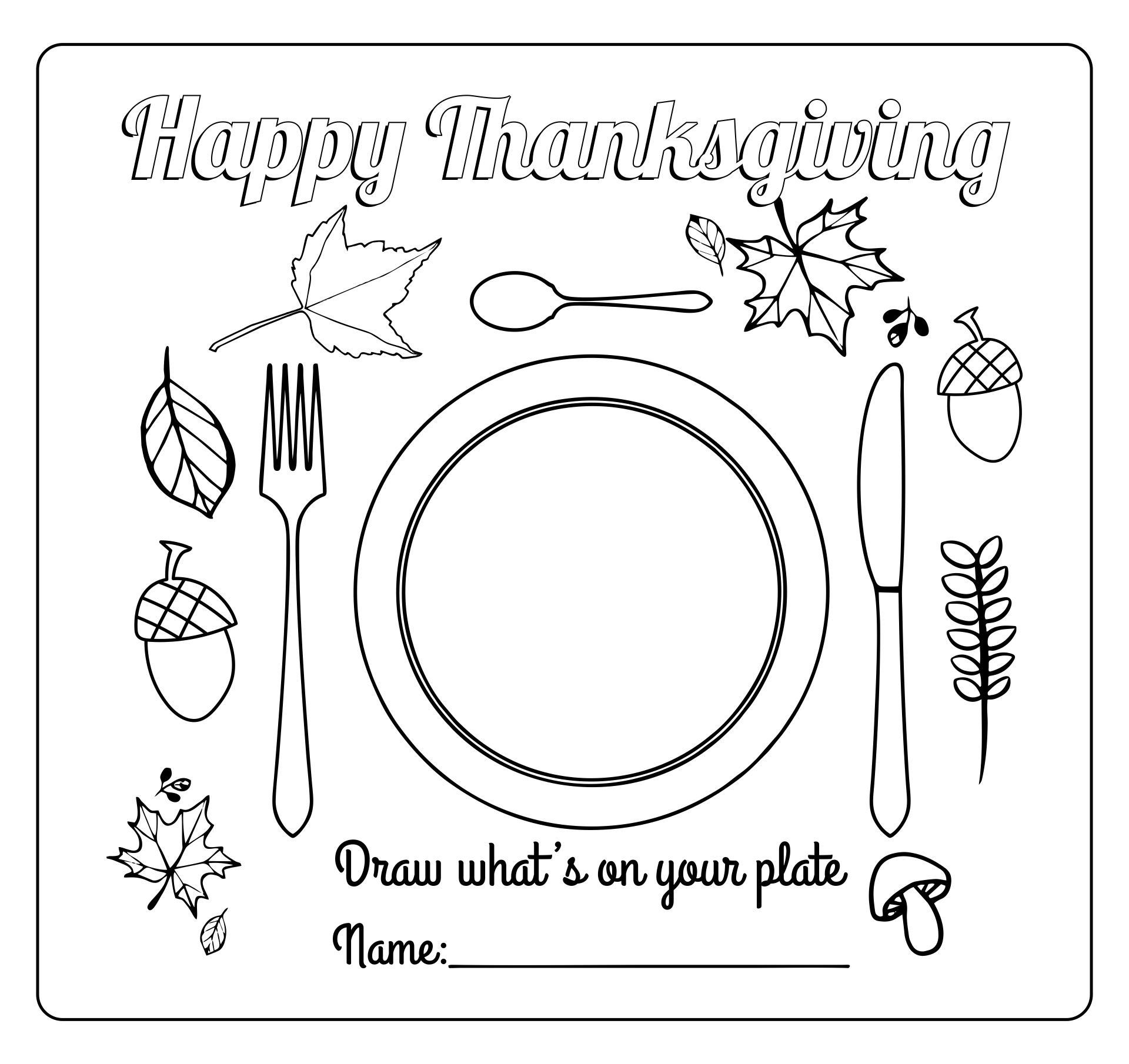 Thanksgiving Placemat Coloring Sheet