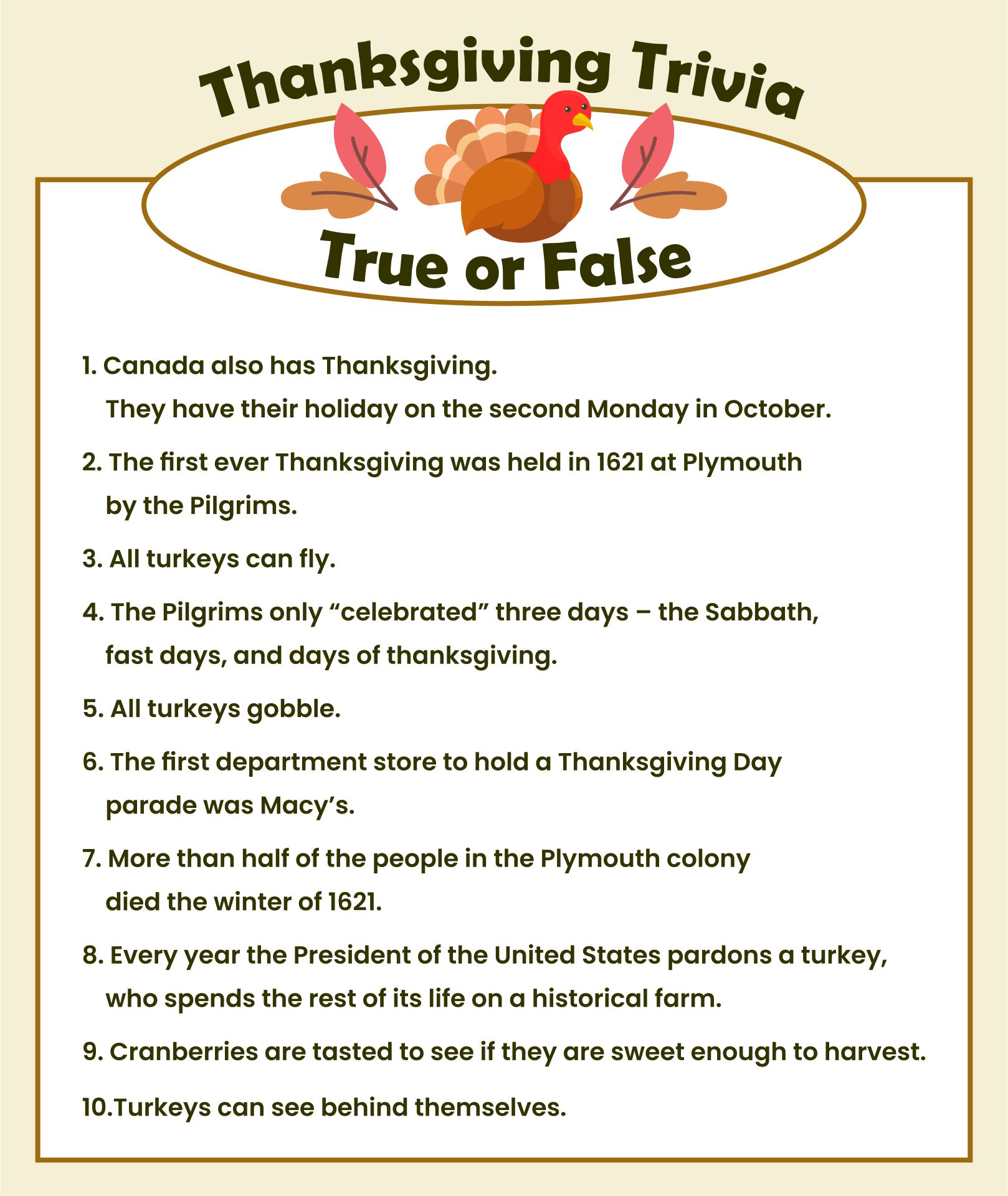 Thanksgiving Trivia Printable