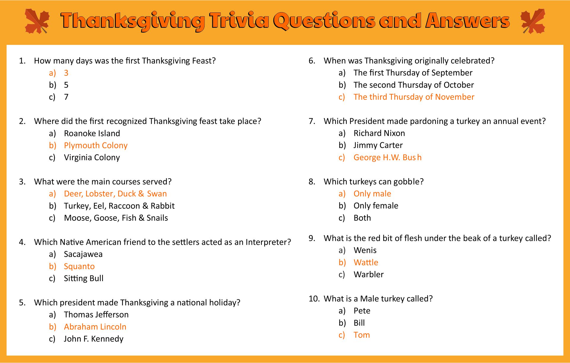 Thanksgiving Trivia Questions And Answers Printables