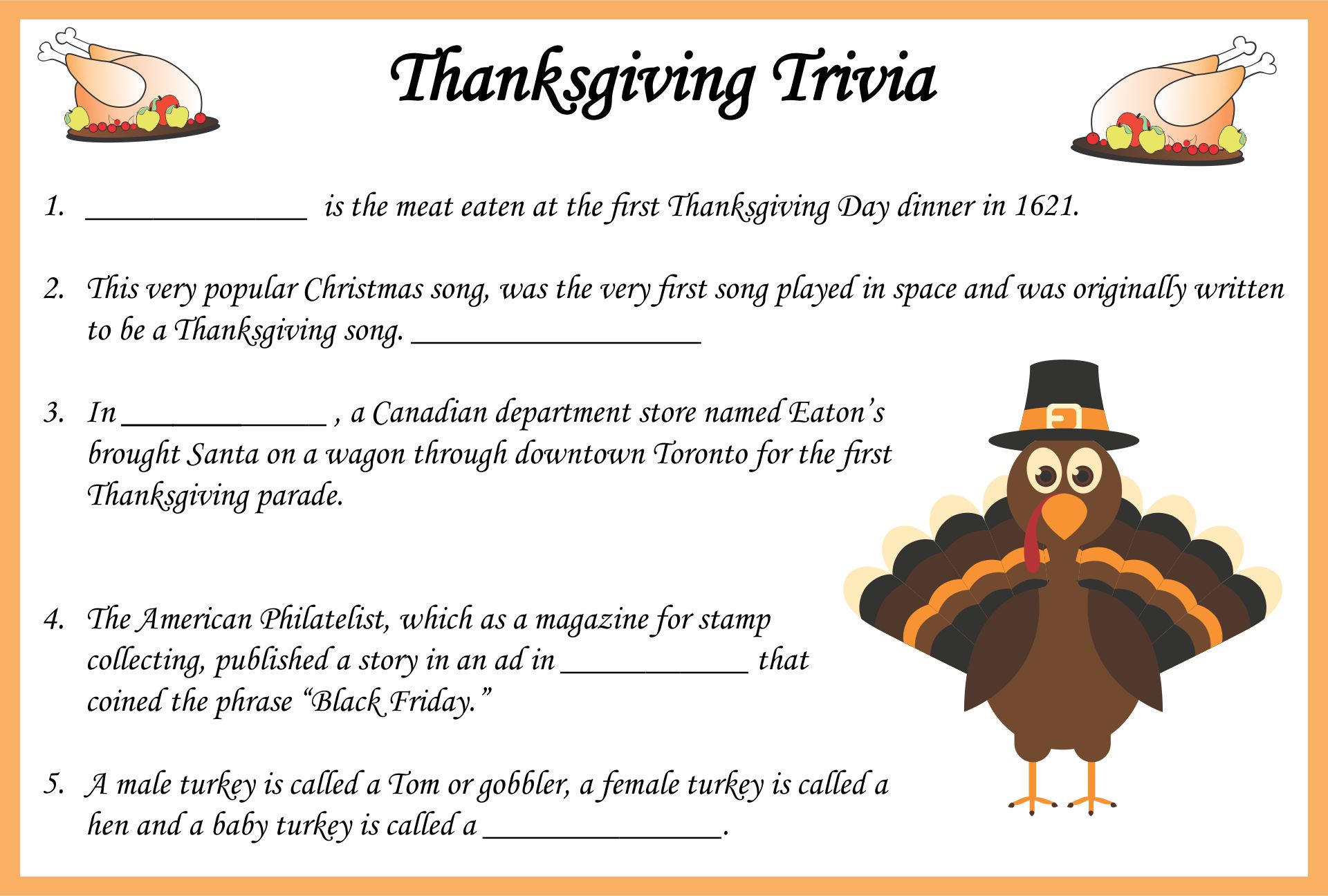 Thanksgiving Trivia Questions With Printables