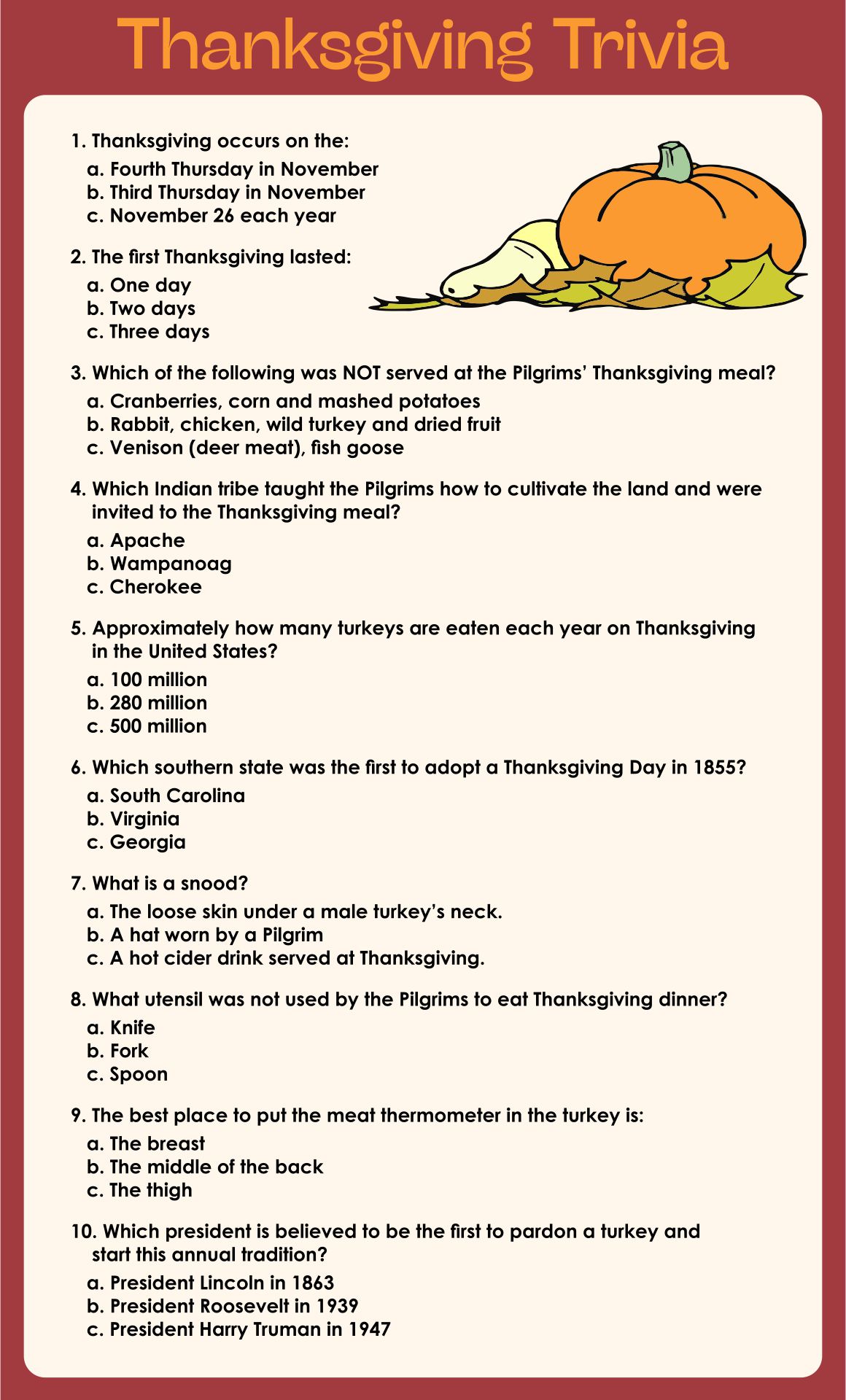 Thanksgiving Trivia Questions