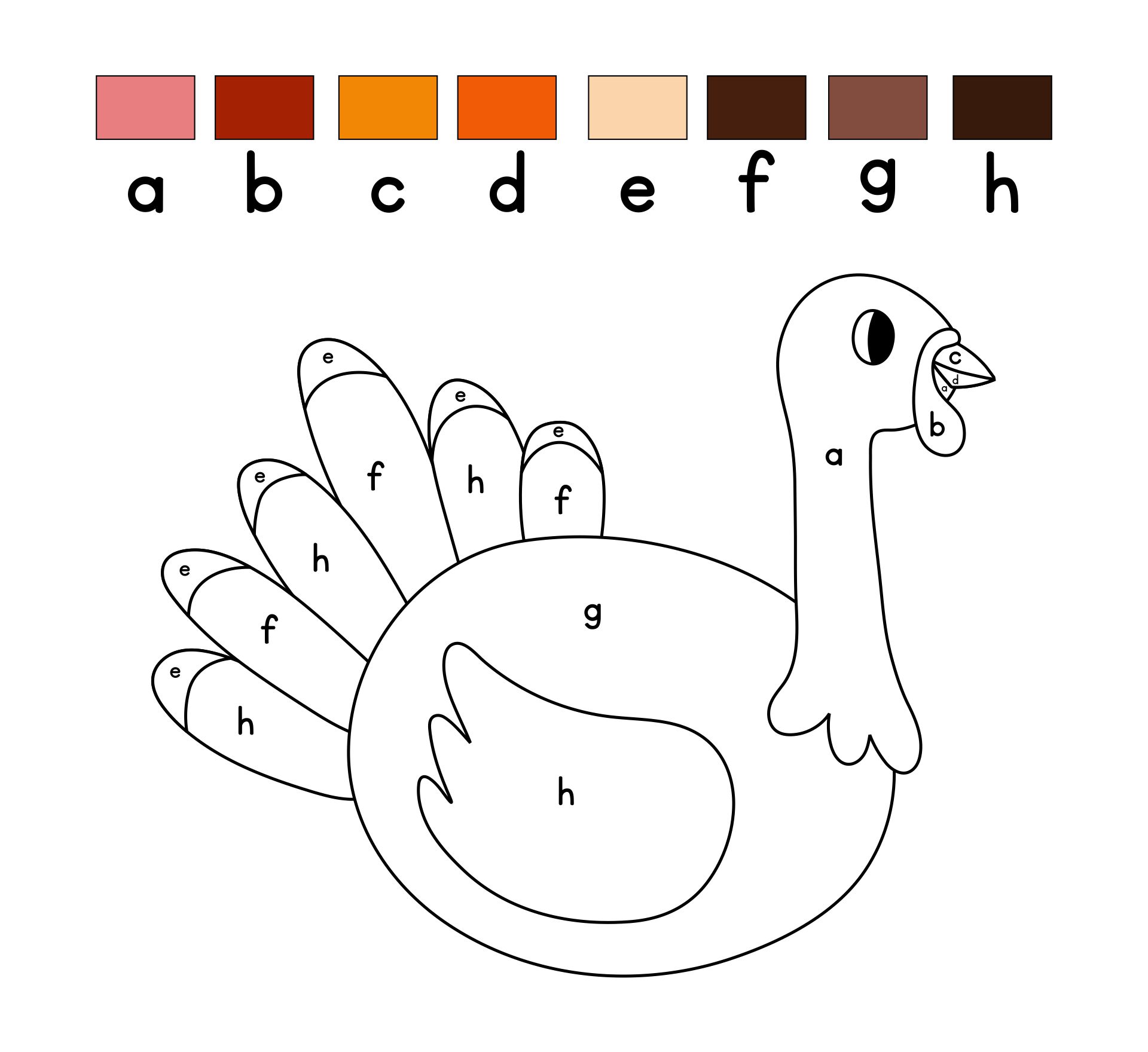 Thanksgiving Turkey Color By Number Letter Coloring Pages Printable