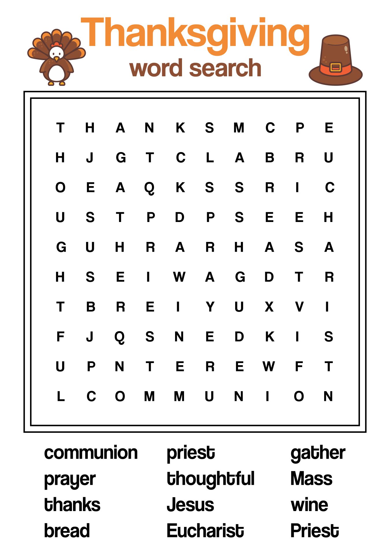 Thanksgiving Word Search For Kids