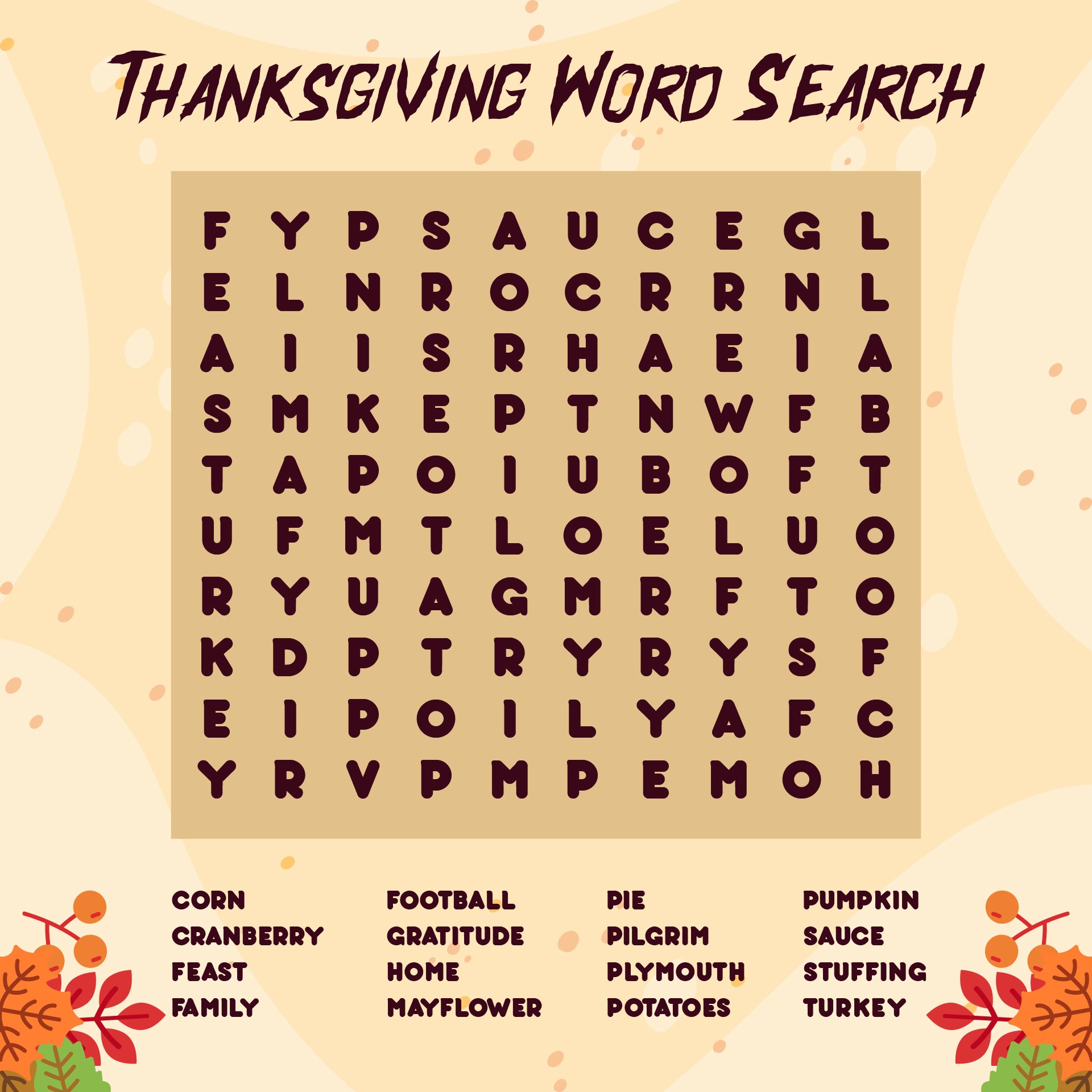 Thanksgiving Word Search Puzzles For All Ages