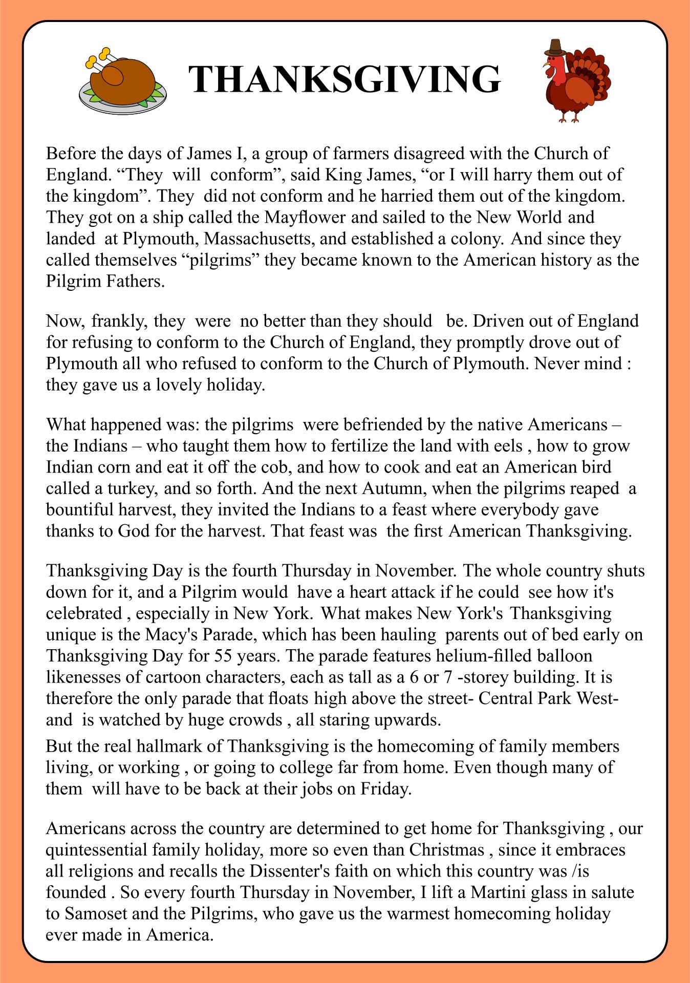 The First Thanksgiving Story Printable