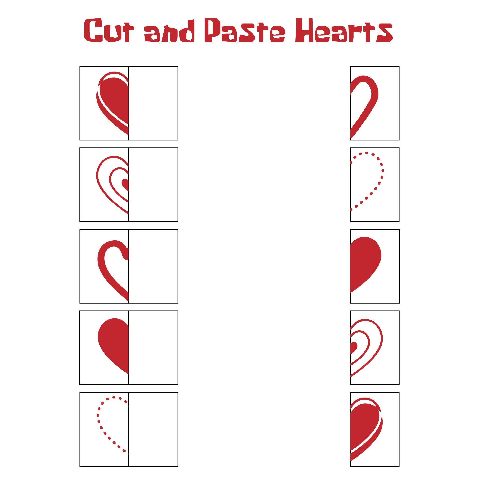 Valentines  Printable Cutting Shapes Worksheets