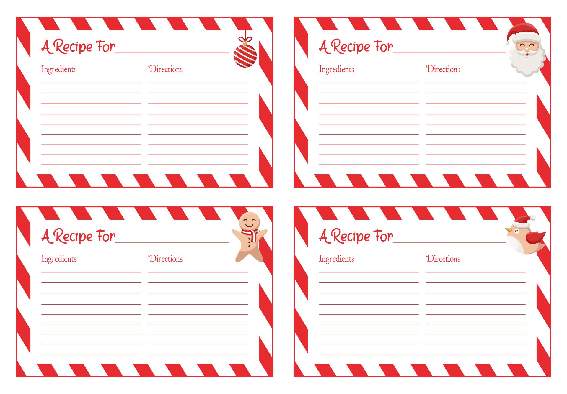 White & Red Christmas Recipe Card Template
