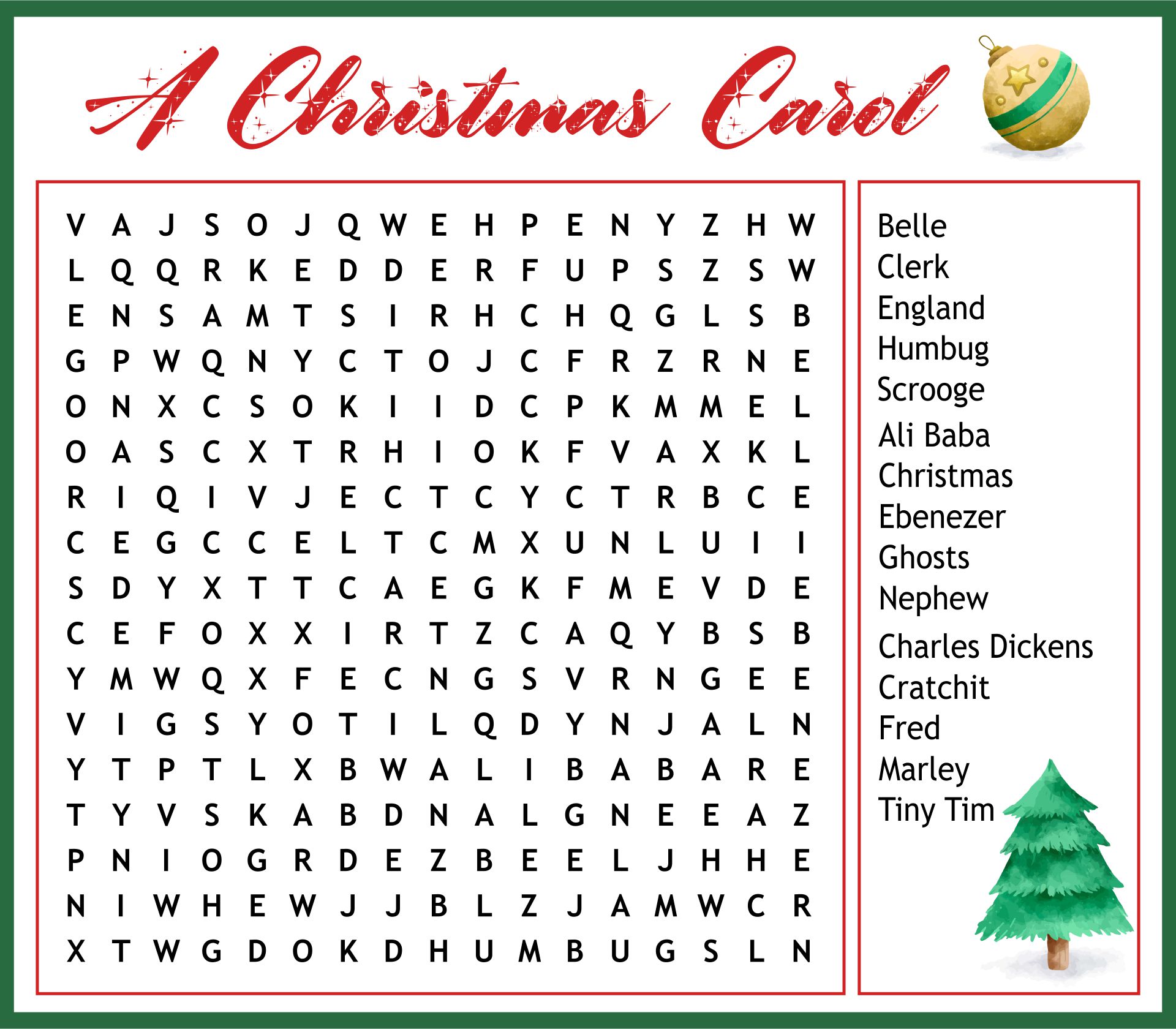 A Christmas Carol Word Search Hard Printable