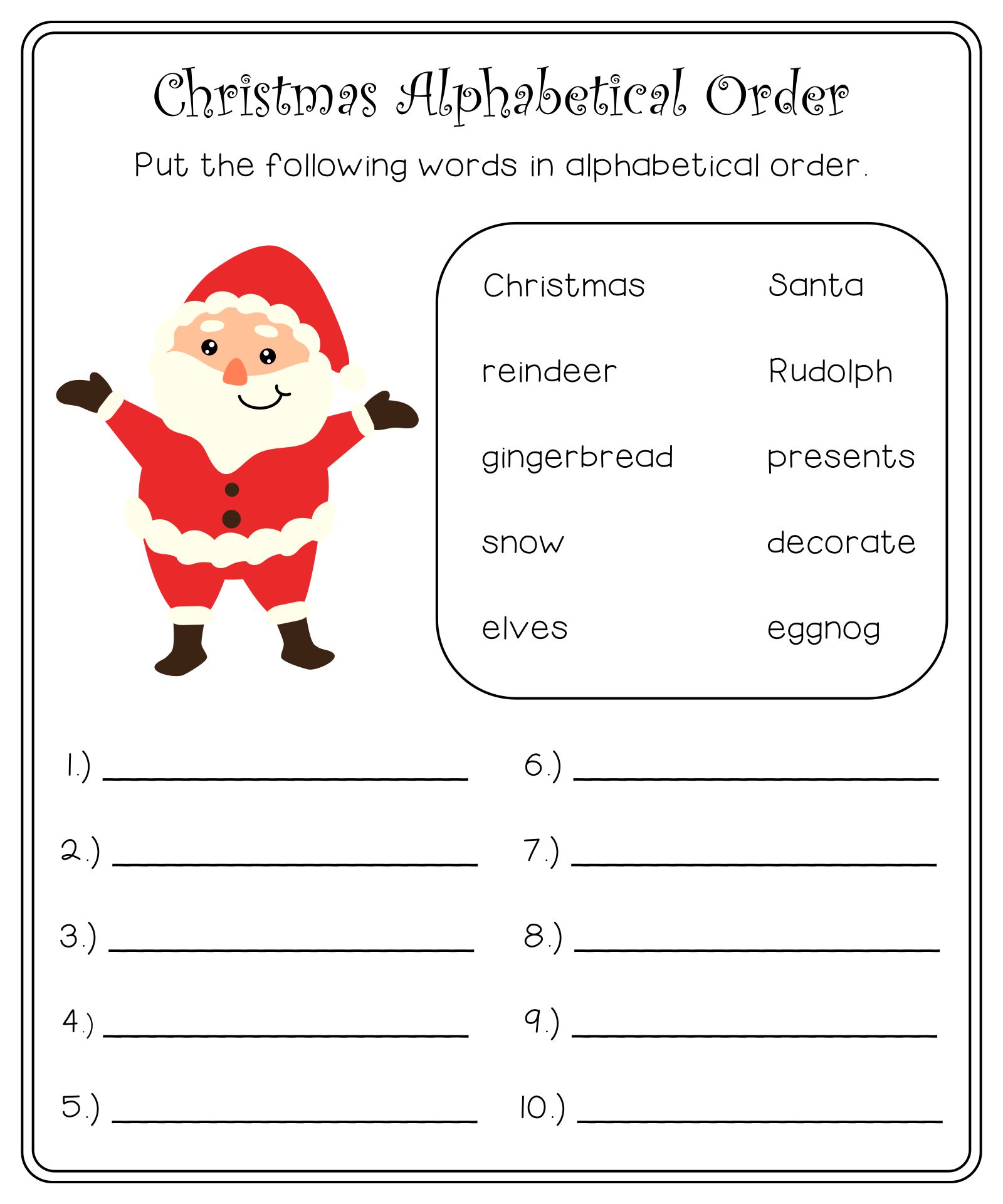 ABC Order Worksheet For First Grade With A Fun Christmas Theme For December Reading Centers