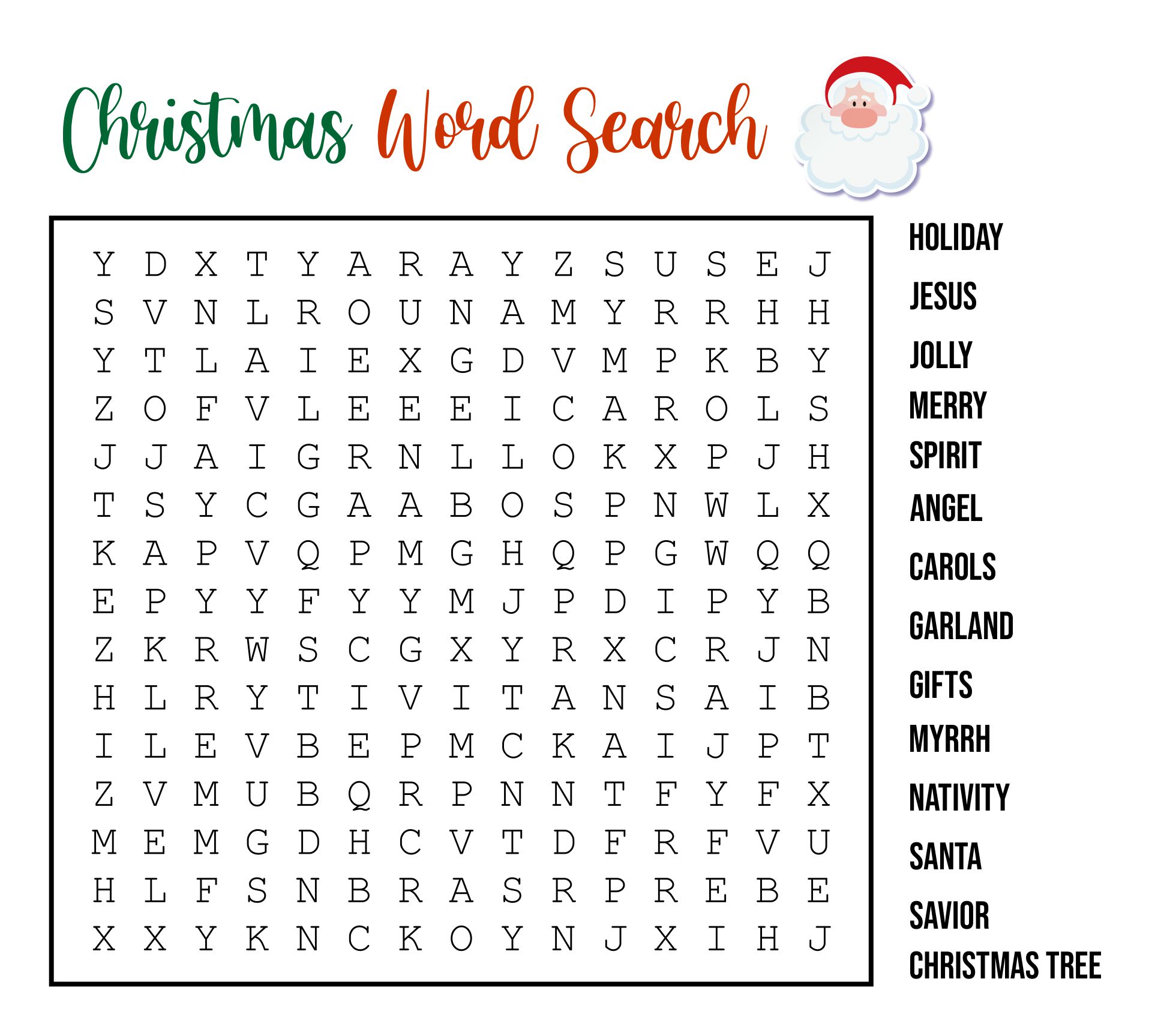 Christmas Carols Word Search Puzzle Printable