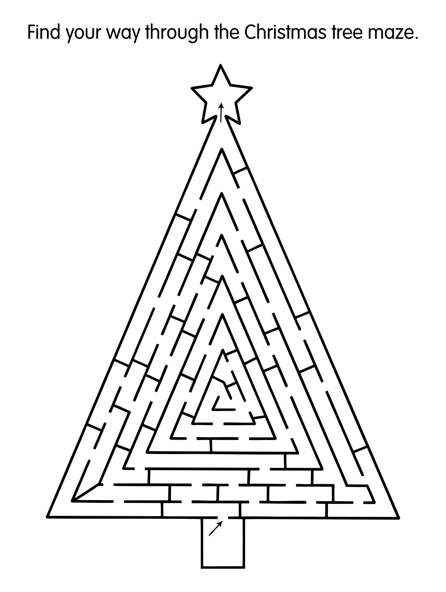 Christmas Hard Maze Worksheet Star And Christmas Tree