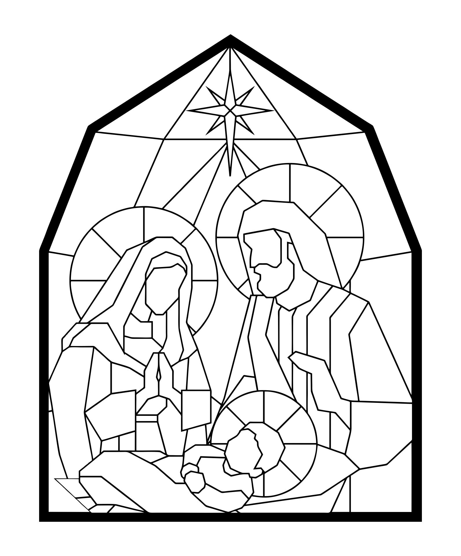 Christmas Nativity Scene Stained Glass Coloring Page Printable