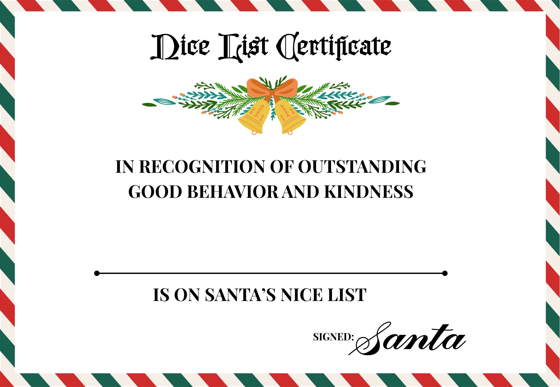 Christmas Nice List Certificate Printable