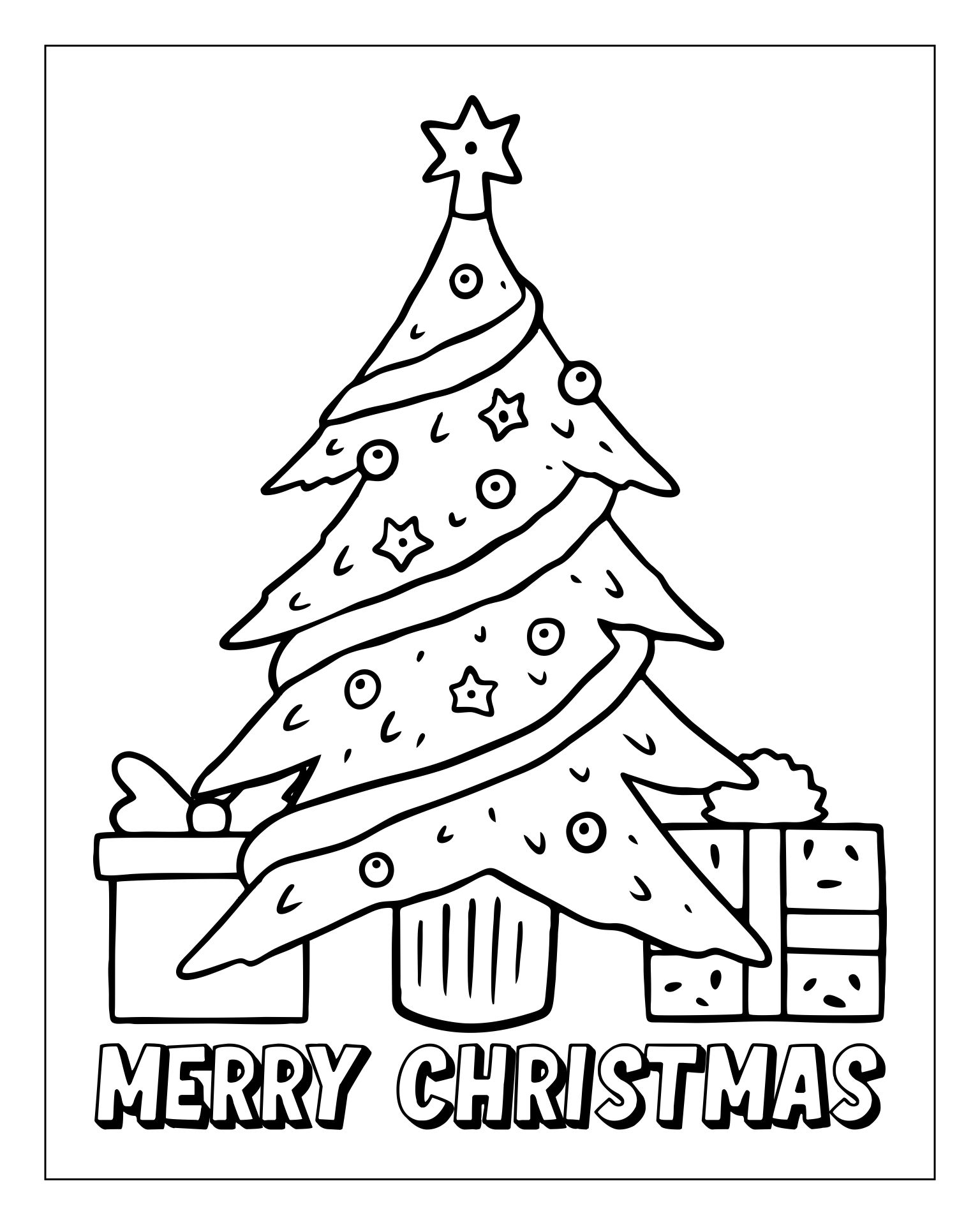 Christmas Tree Coloring Pages And Greeting Cards