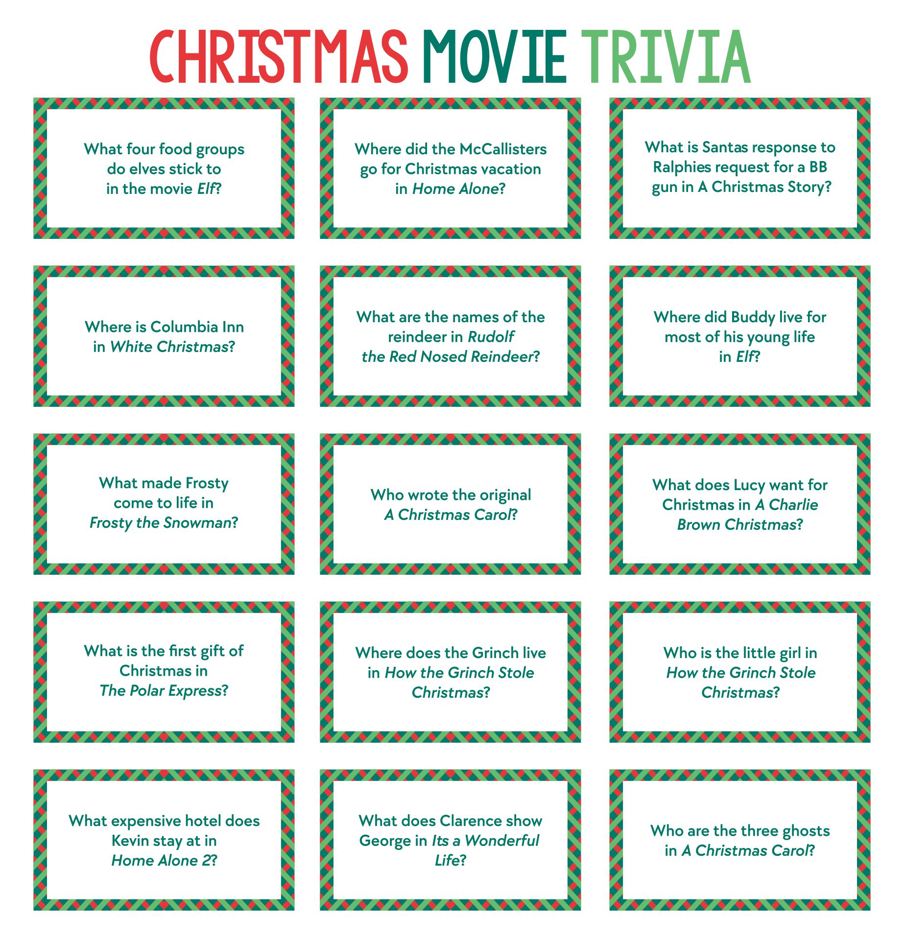 Christmas Trivia Game Printable Cards