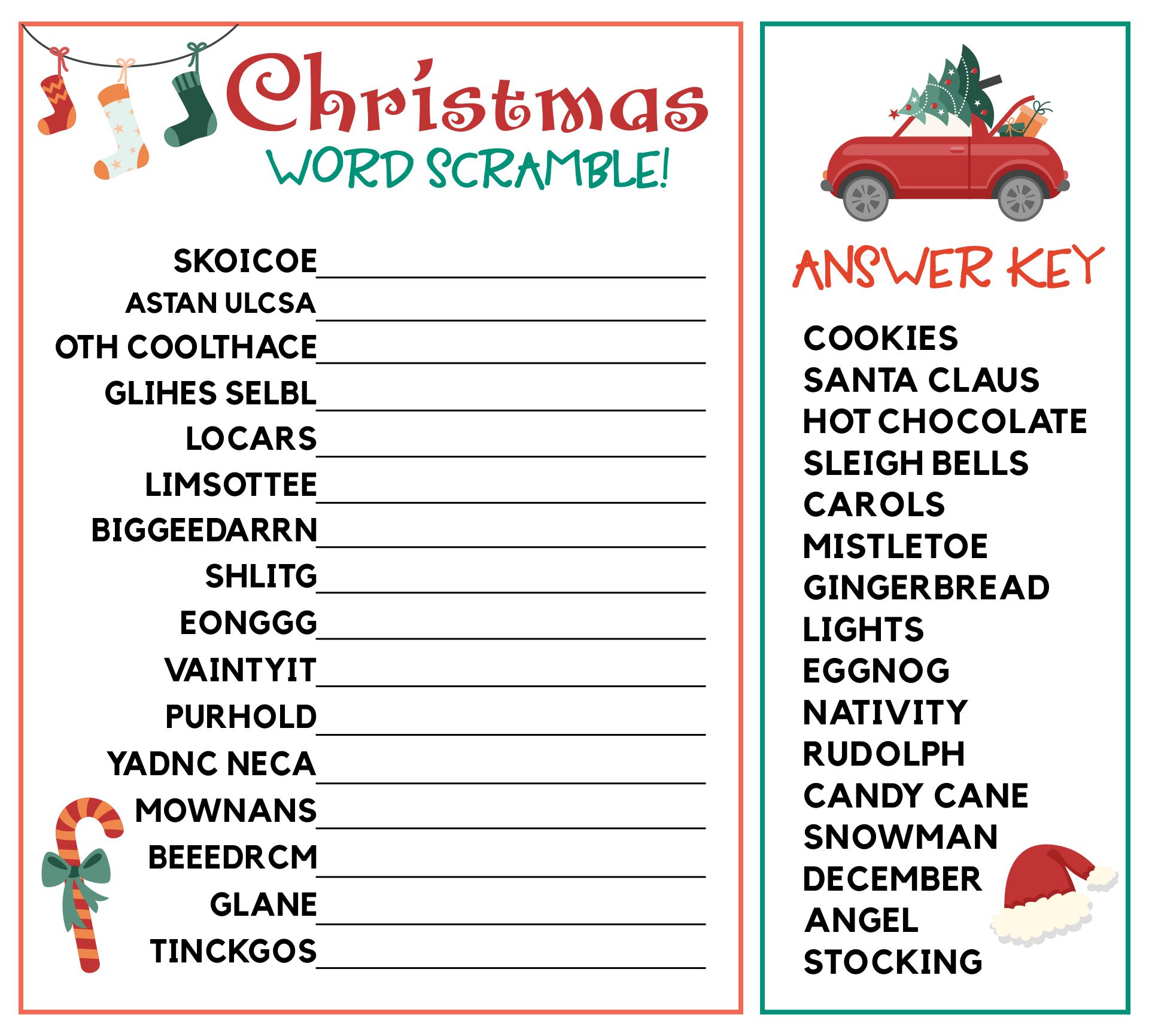 Christmas Word Scramble Printable Worksheets