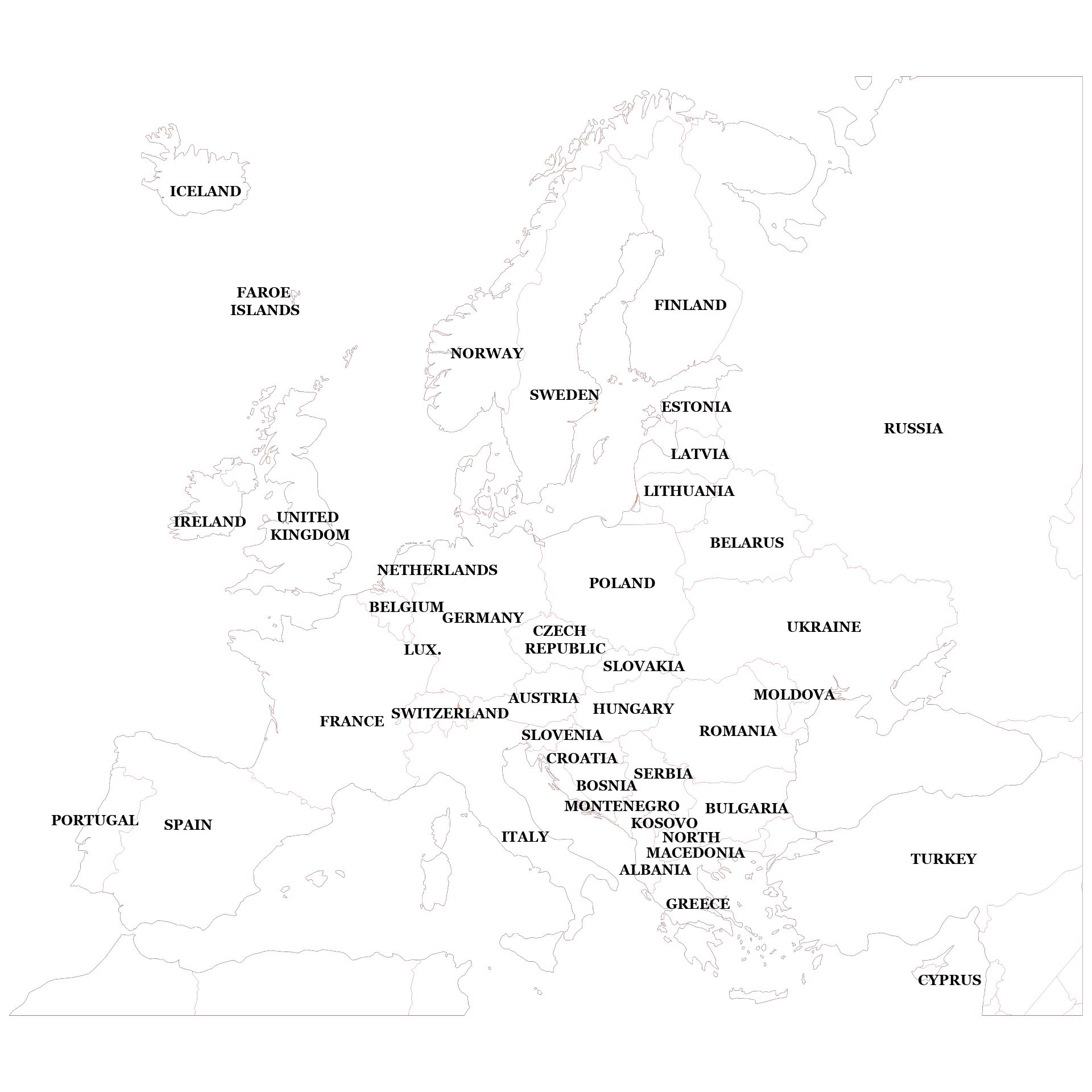 Europe Outline Map With Countries