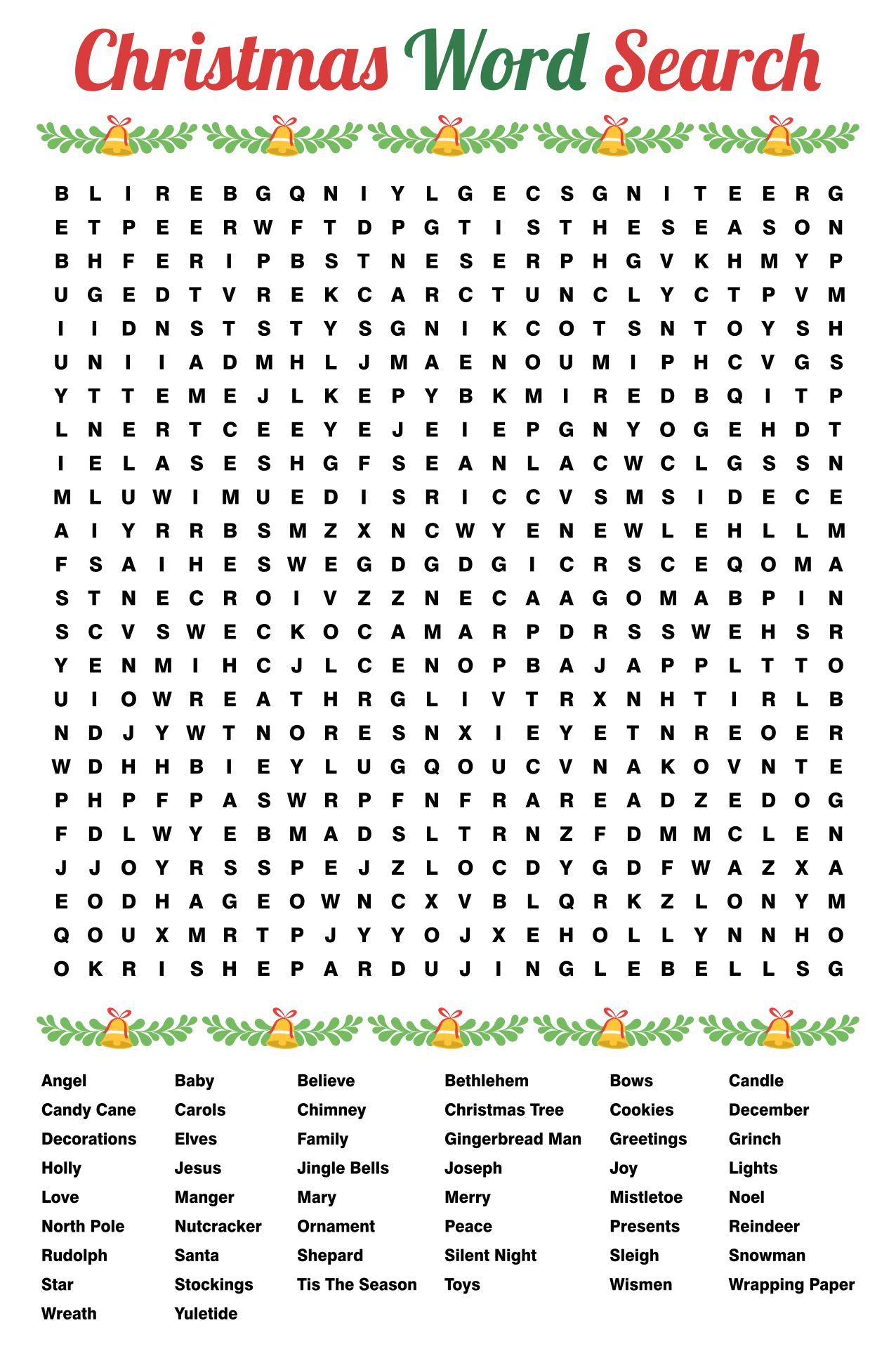 Giant Christmas Vocabulary Word Search Puzzle Worksheet Activity