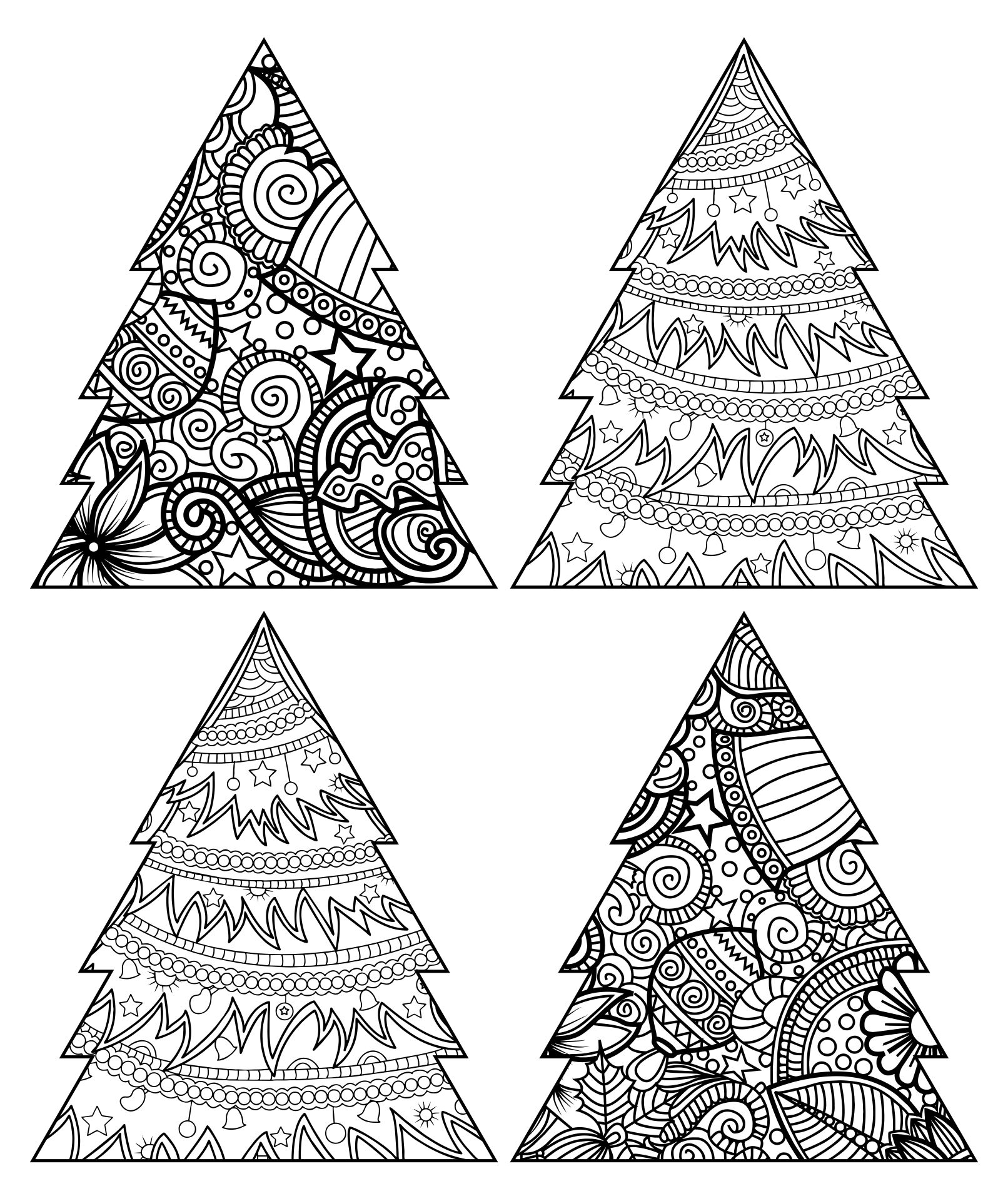 Line Art Of Christmas Tree For Background Adult Coloring Page
