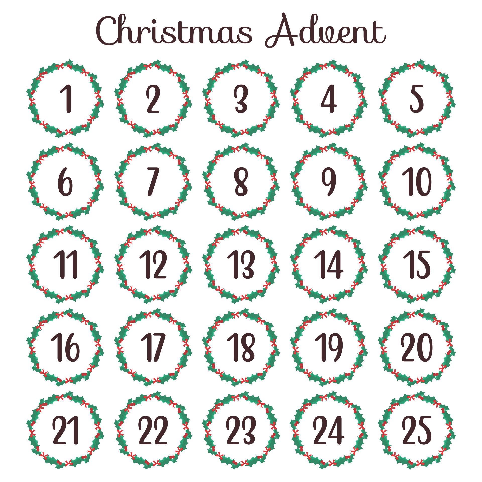 Merry Christmas Advent Calendar Design Printable