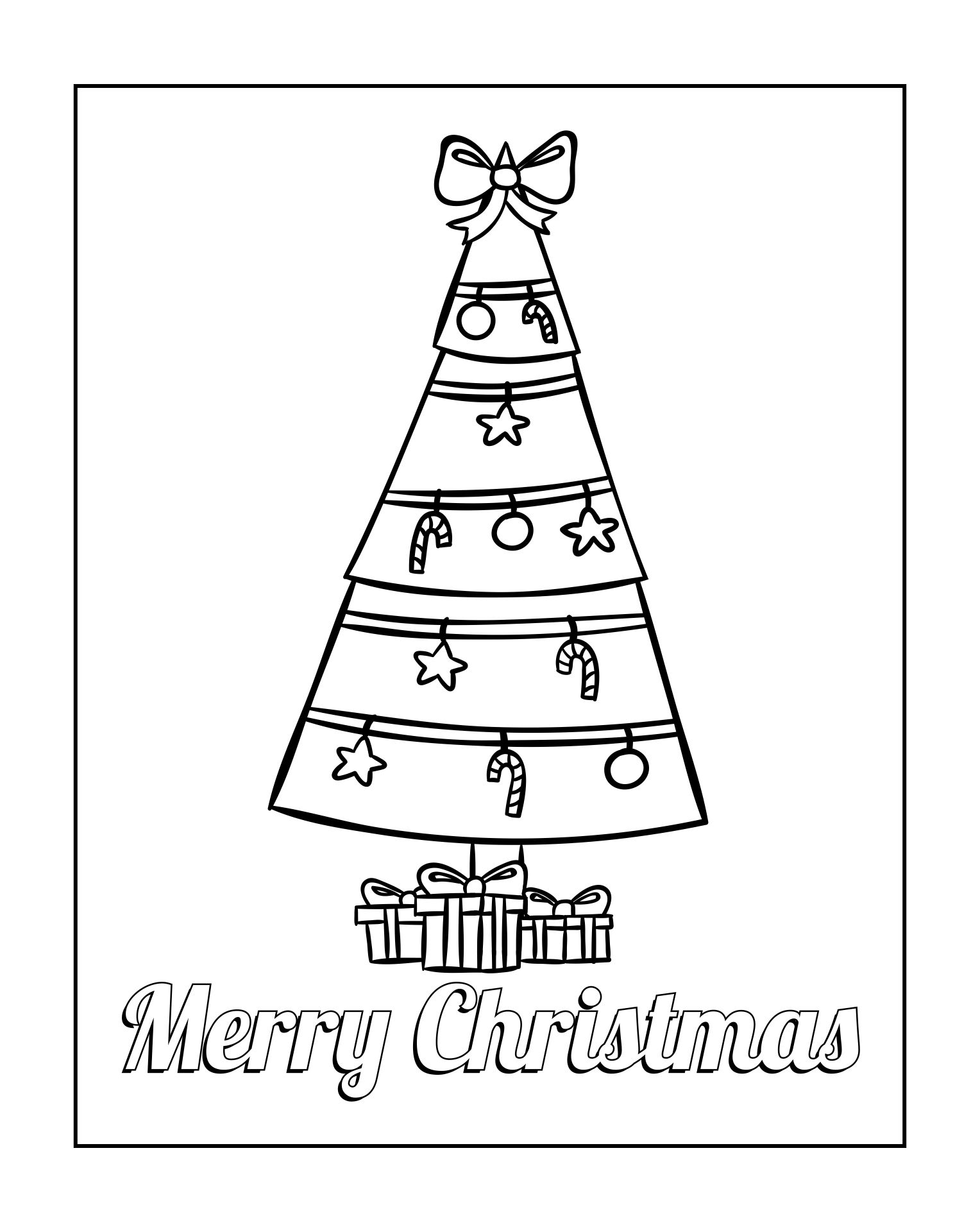 Merry Christmas Card With Trees Coloring Page Printable