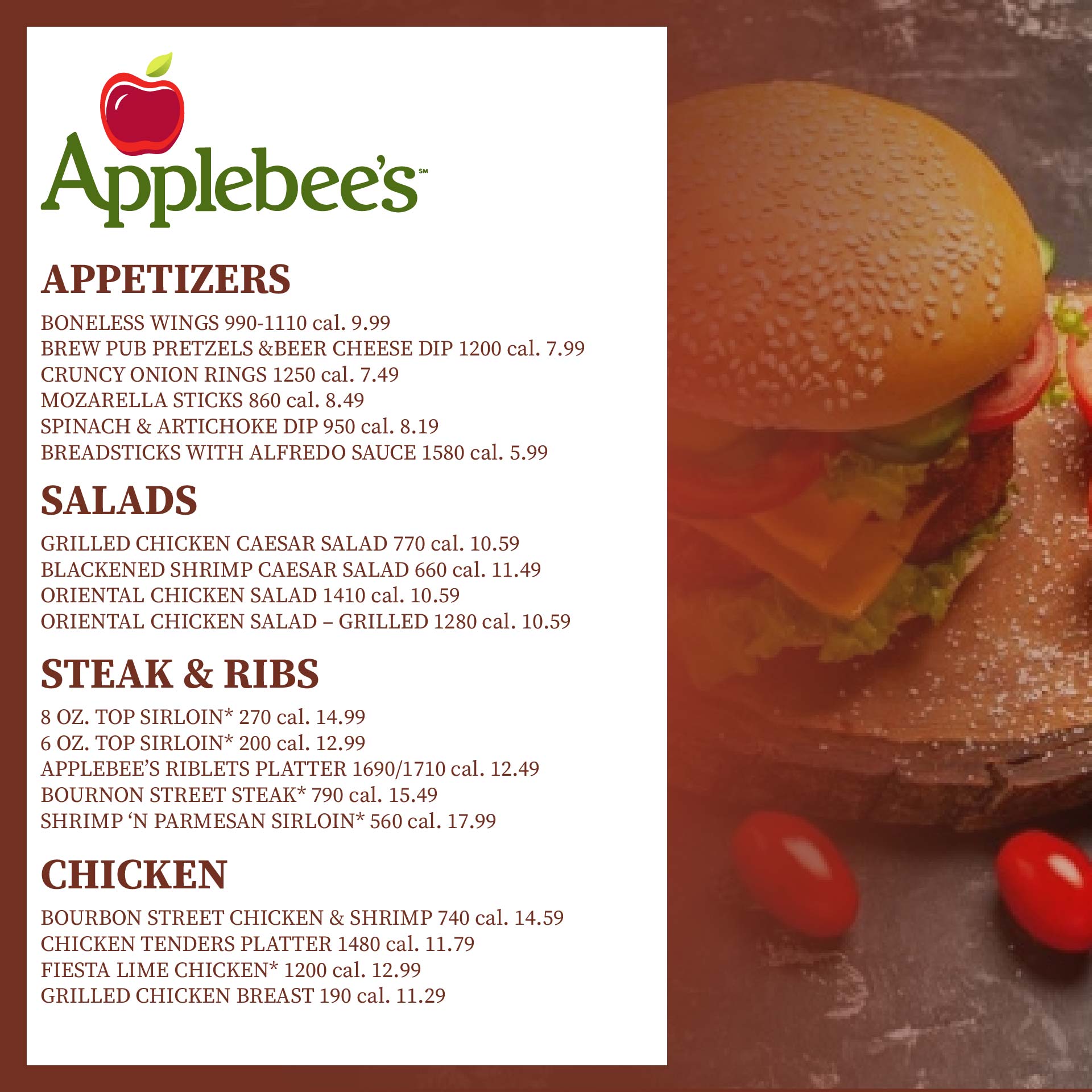 Printable Applebees Menu Specials