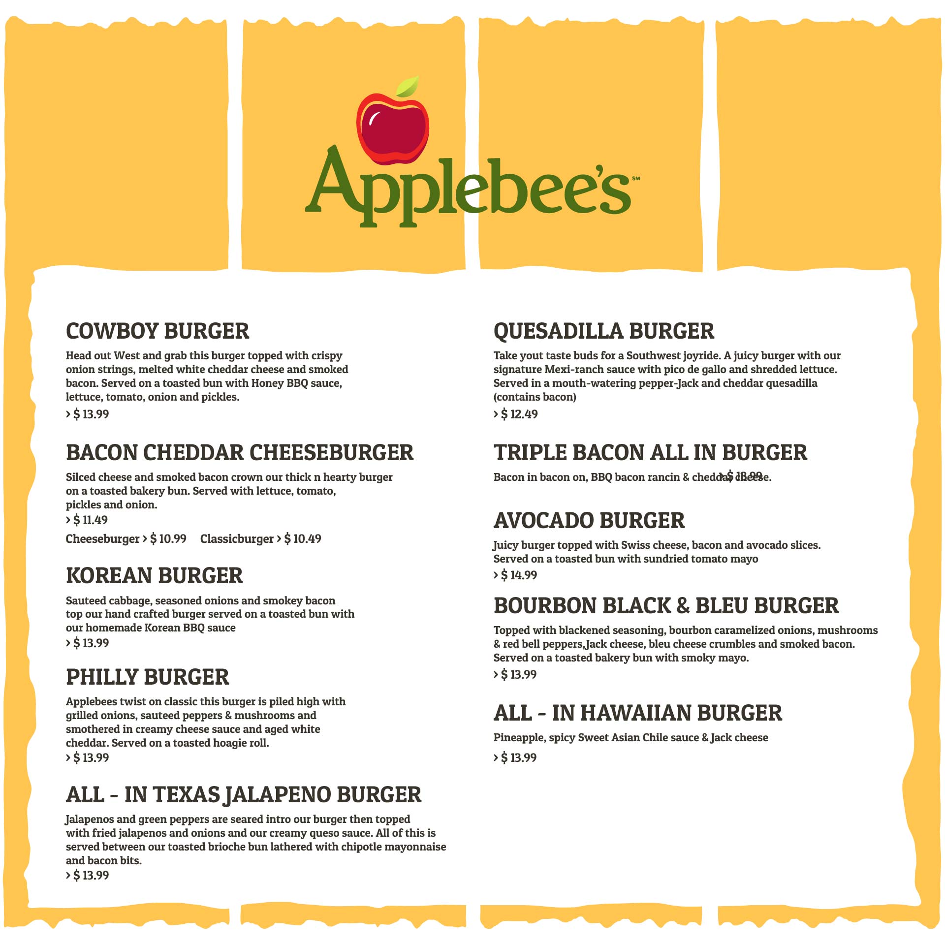 Printable Applebees Nutrition Menu
