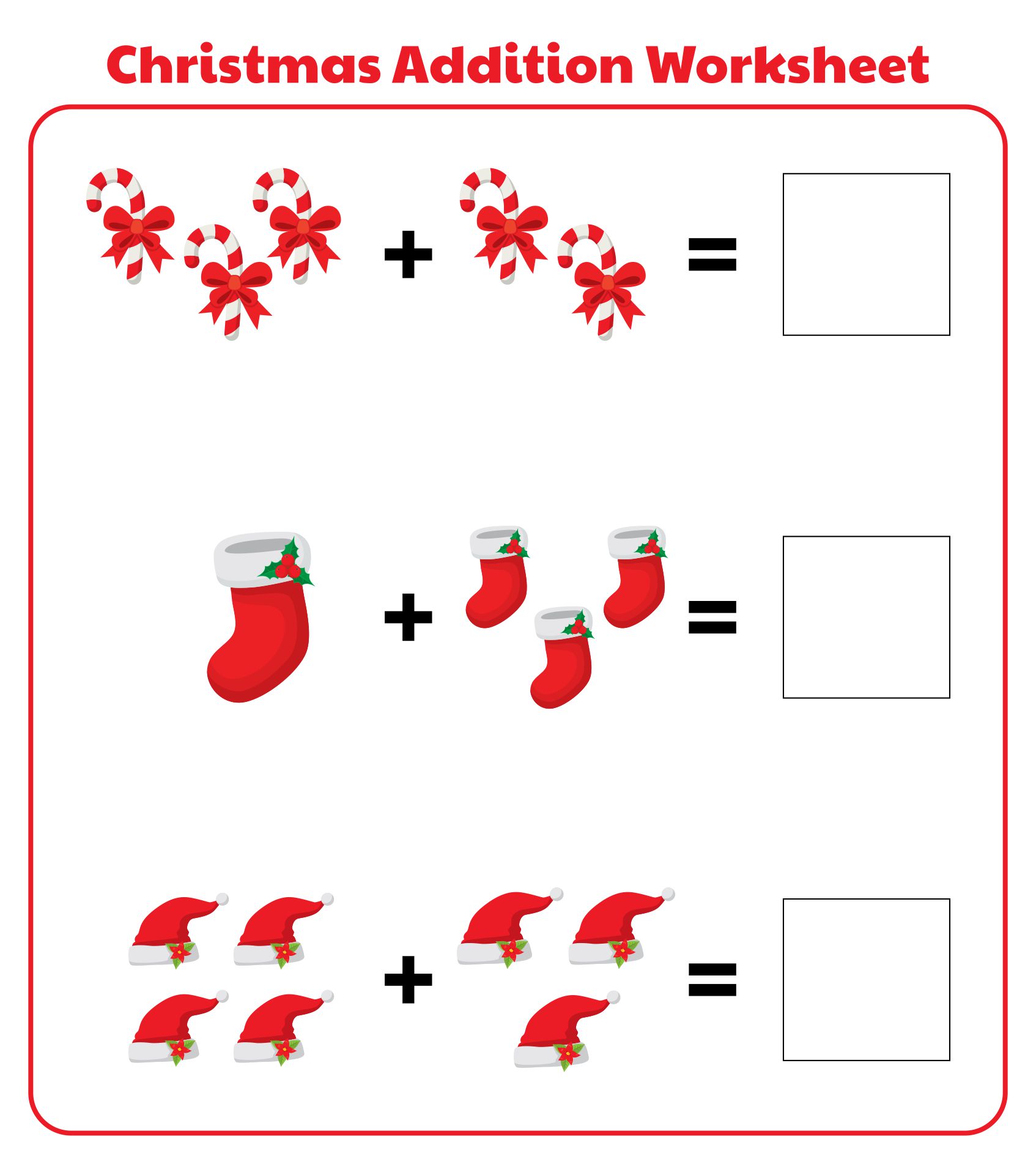 Printable Christmas Math Worksheet 1st Grade Addition