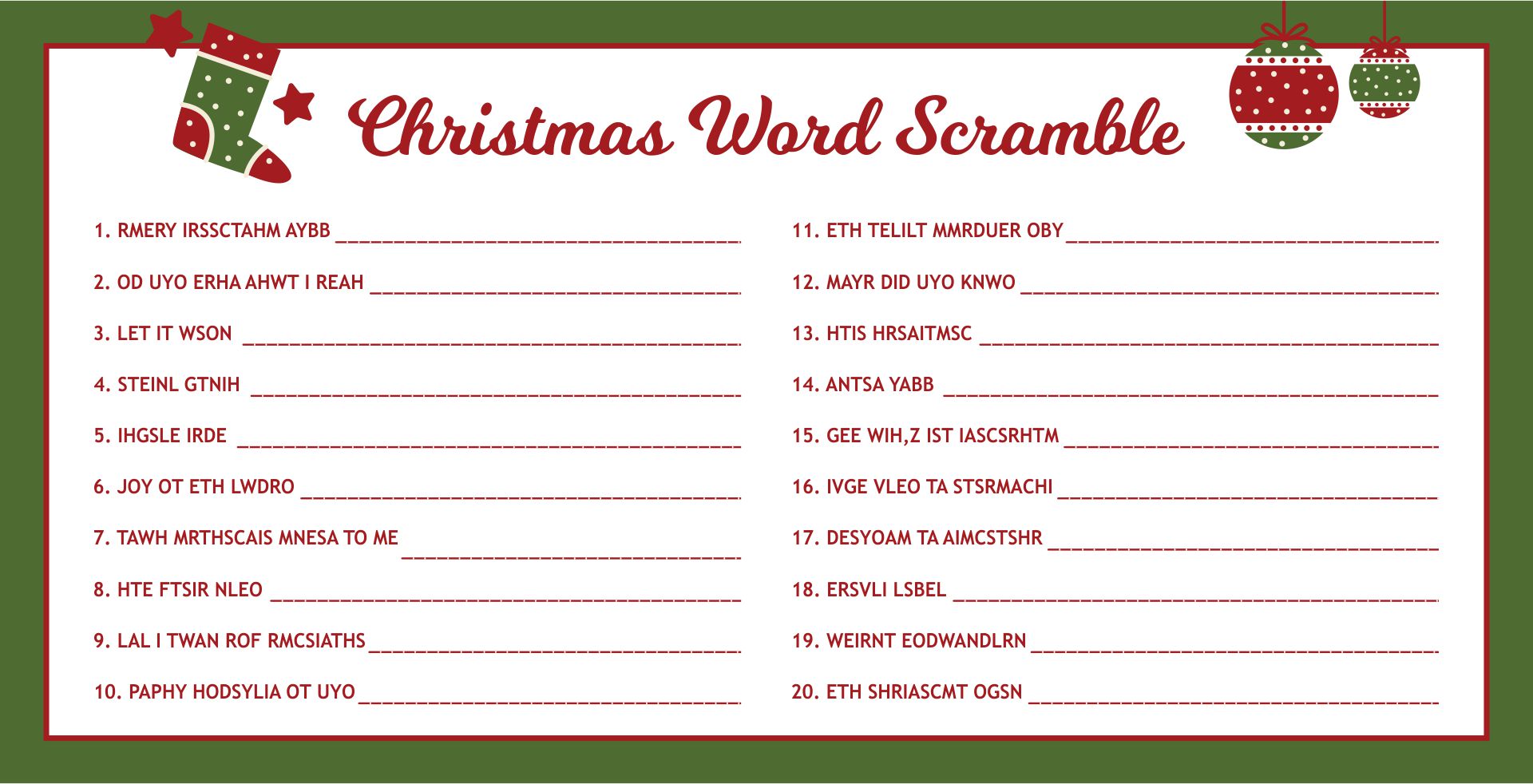 Printable Christmas Song Scramble Game