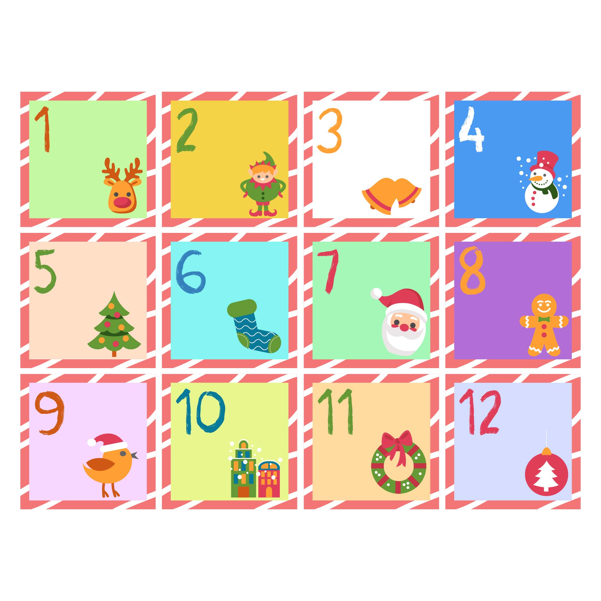 Printable December Candy Cane Calendar Cards