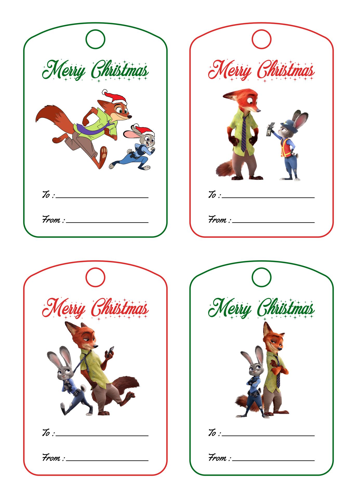 Printable Disney Zootopia Holiday Gift Tags