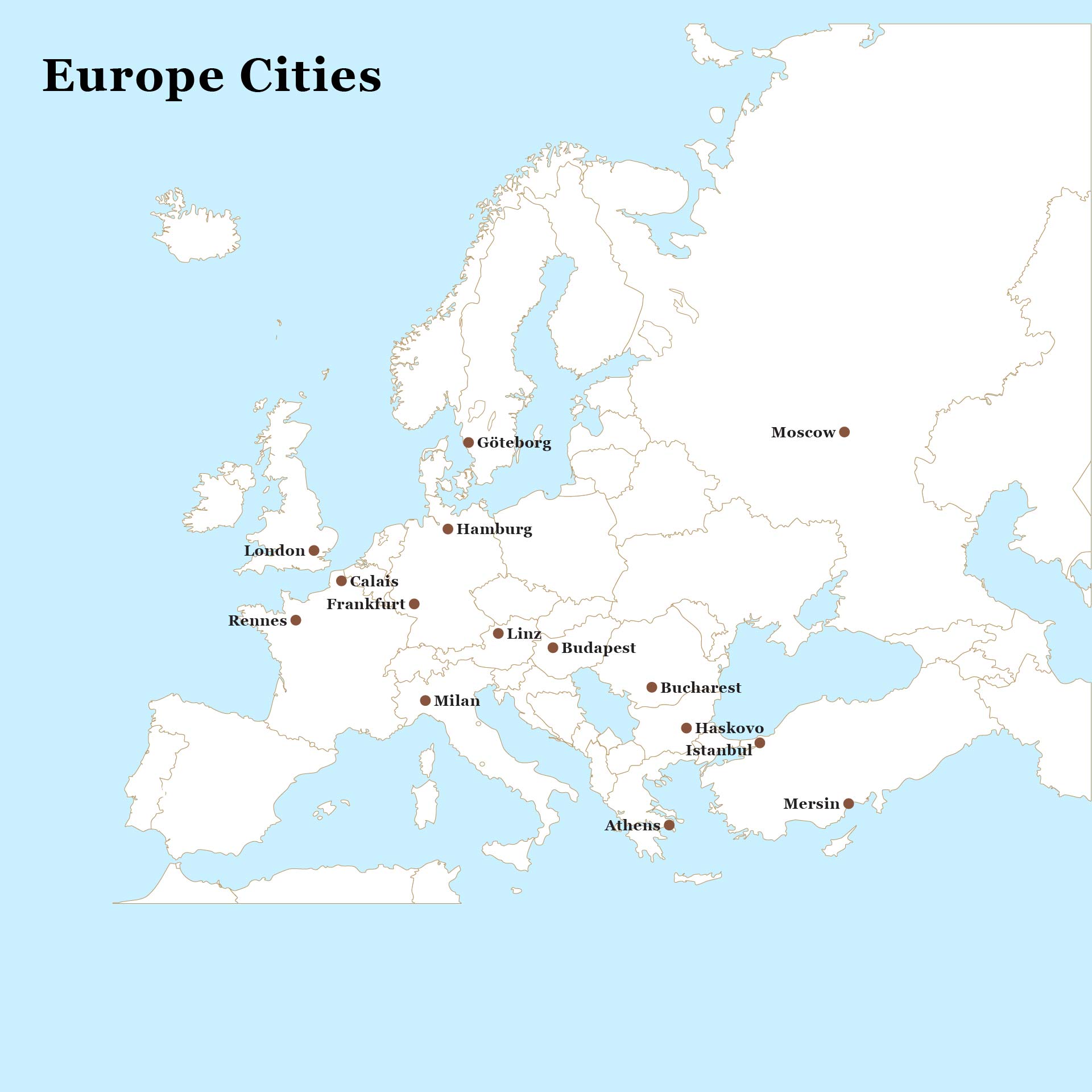 Printable Map Of Europe With Cities