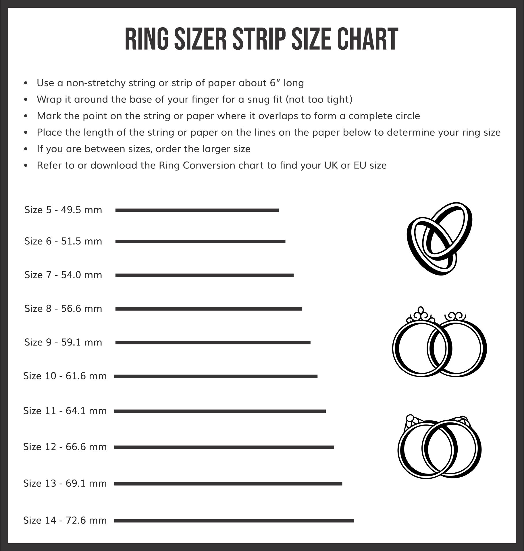Printable Ring Sizer Strip Size Chart