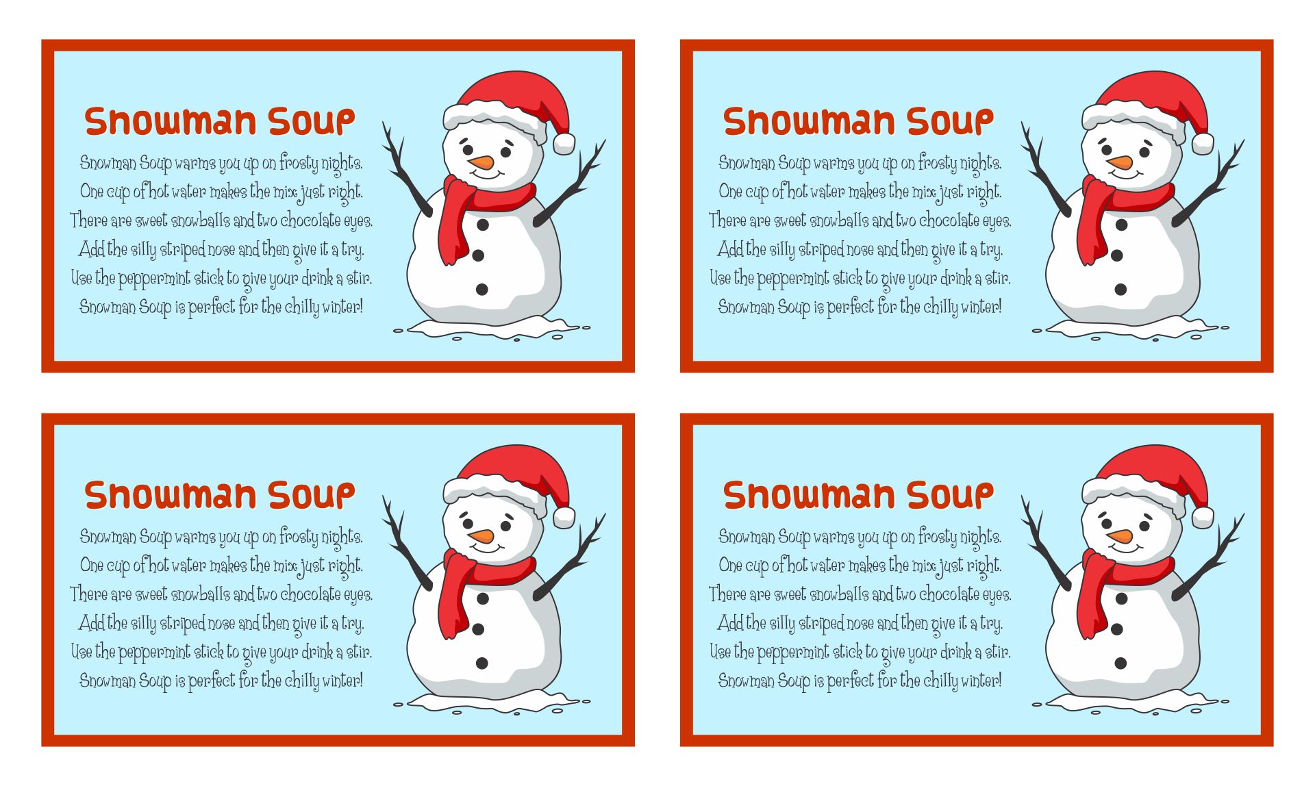Printable Snowman Soup Tags