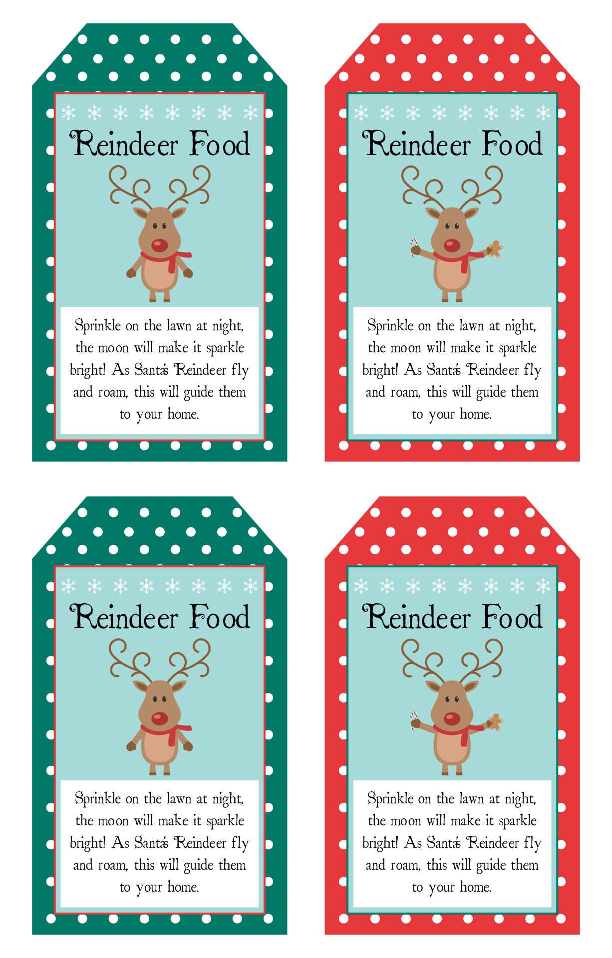 Reindeer Food Bags Printable Tags