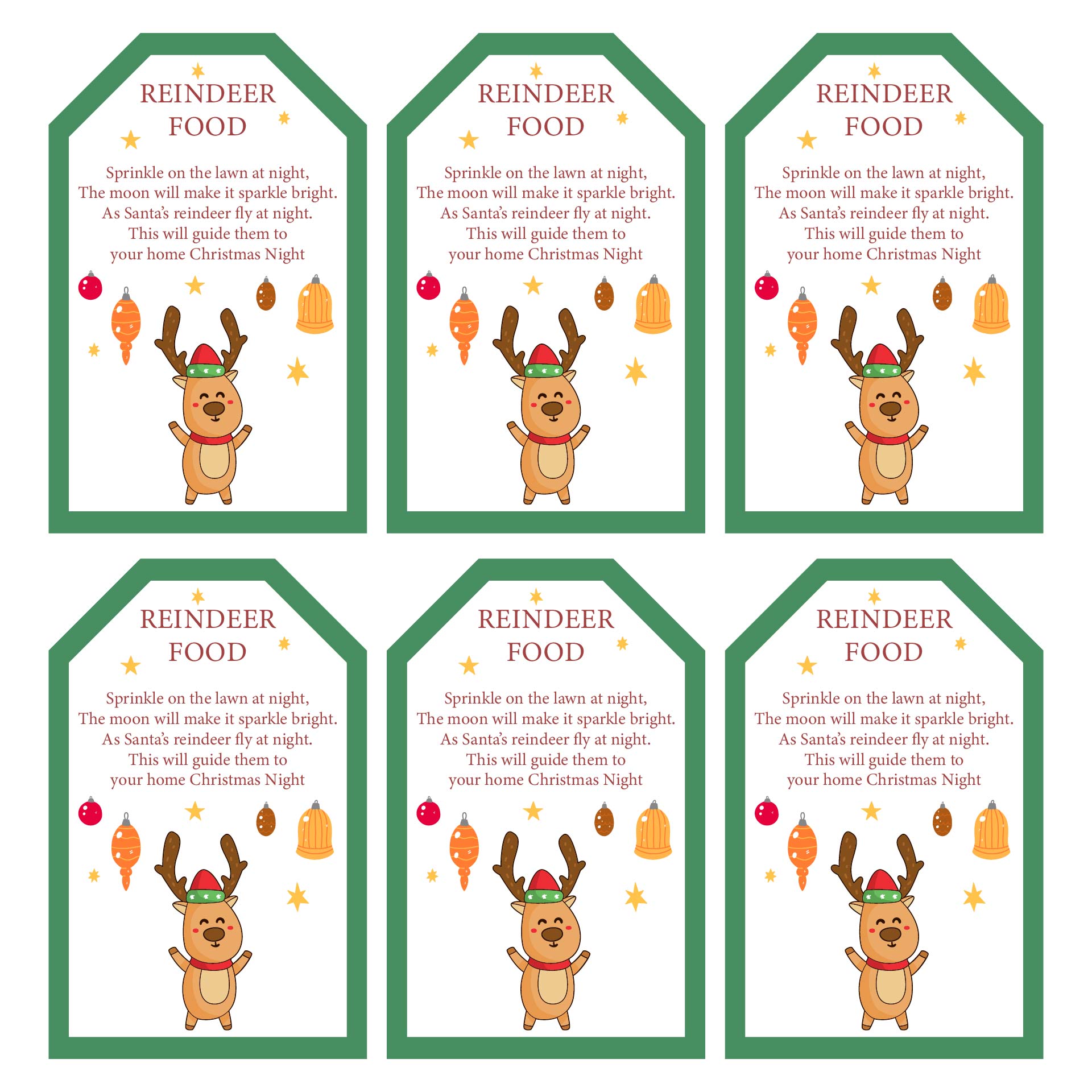 Reindeer Food Christmas Paper Tags And Bags