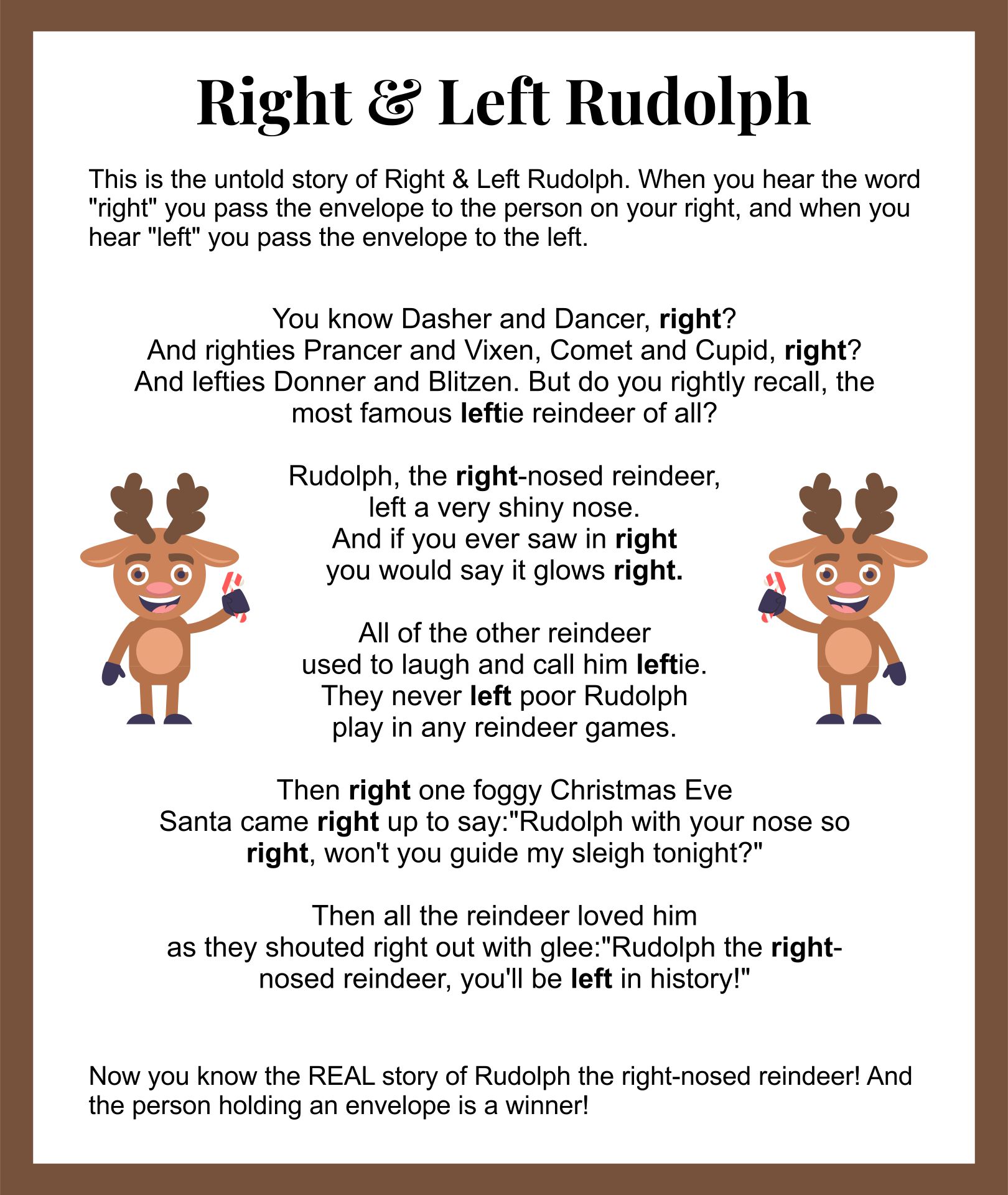 Rudolph The Red-Nosed Reindeer Story Left Right Gift Exchange Game