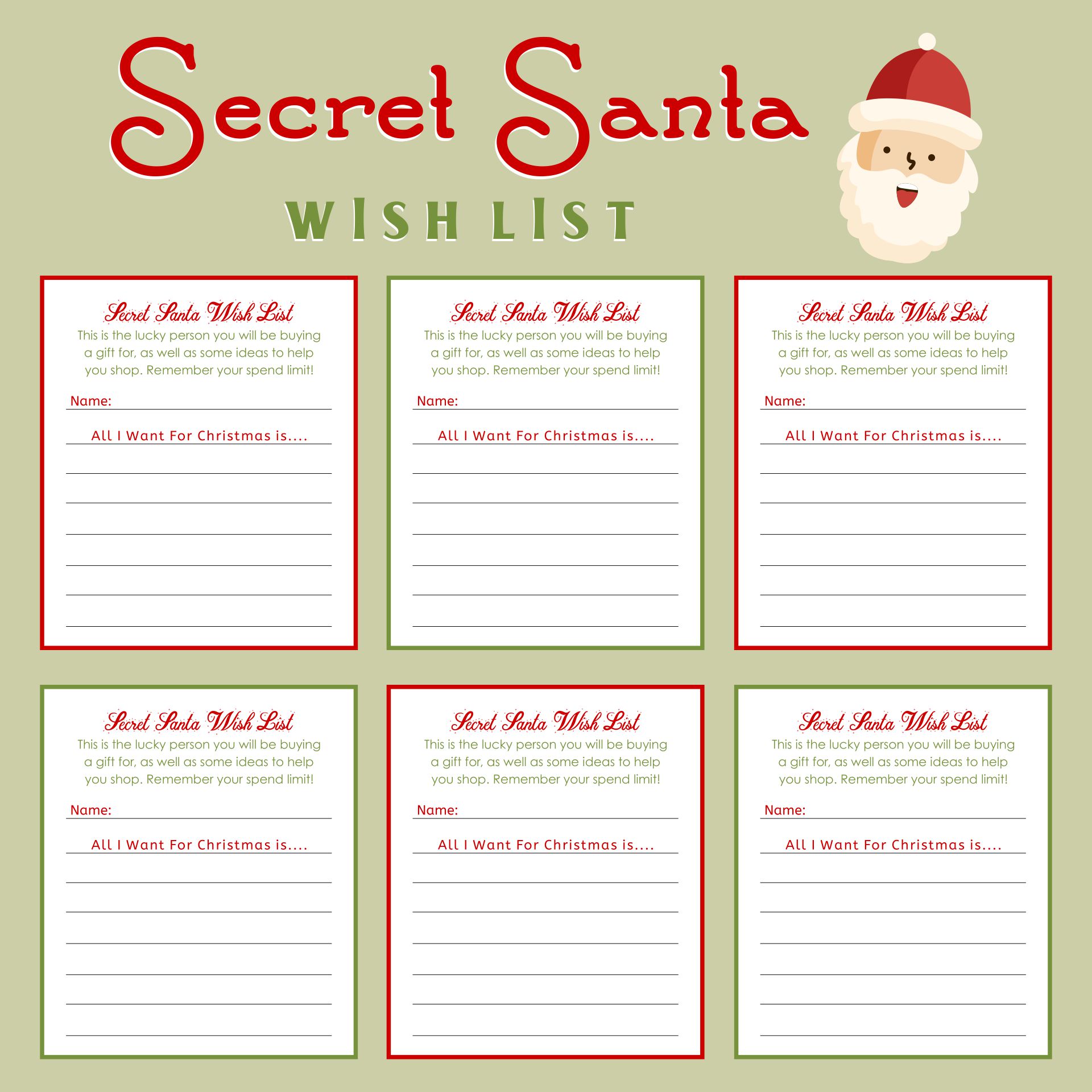 Secret Santa Wish List Form Printable
