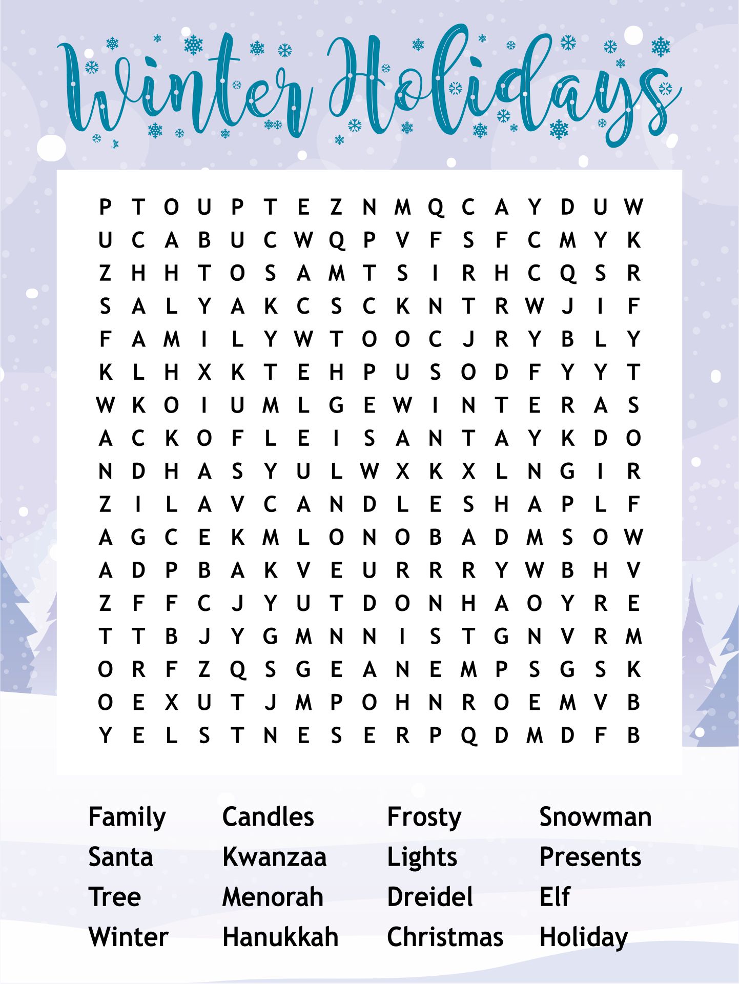 Winter Word Search Printable For Kids