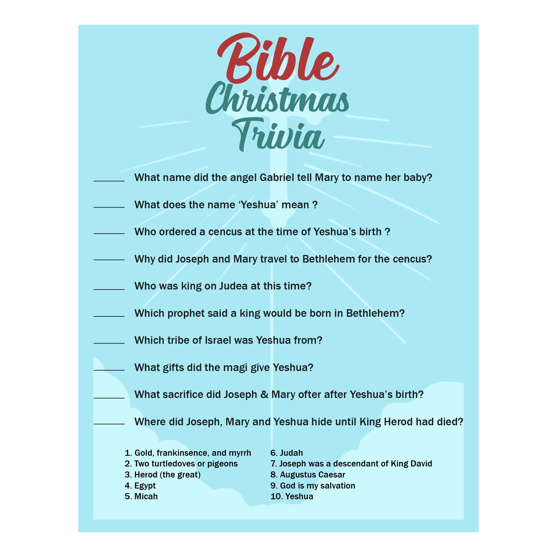 Bible Christmas Trivia Questions And Answers Printable