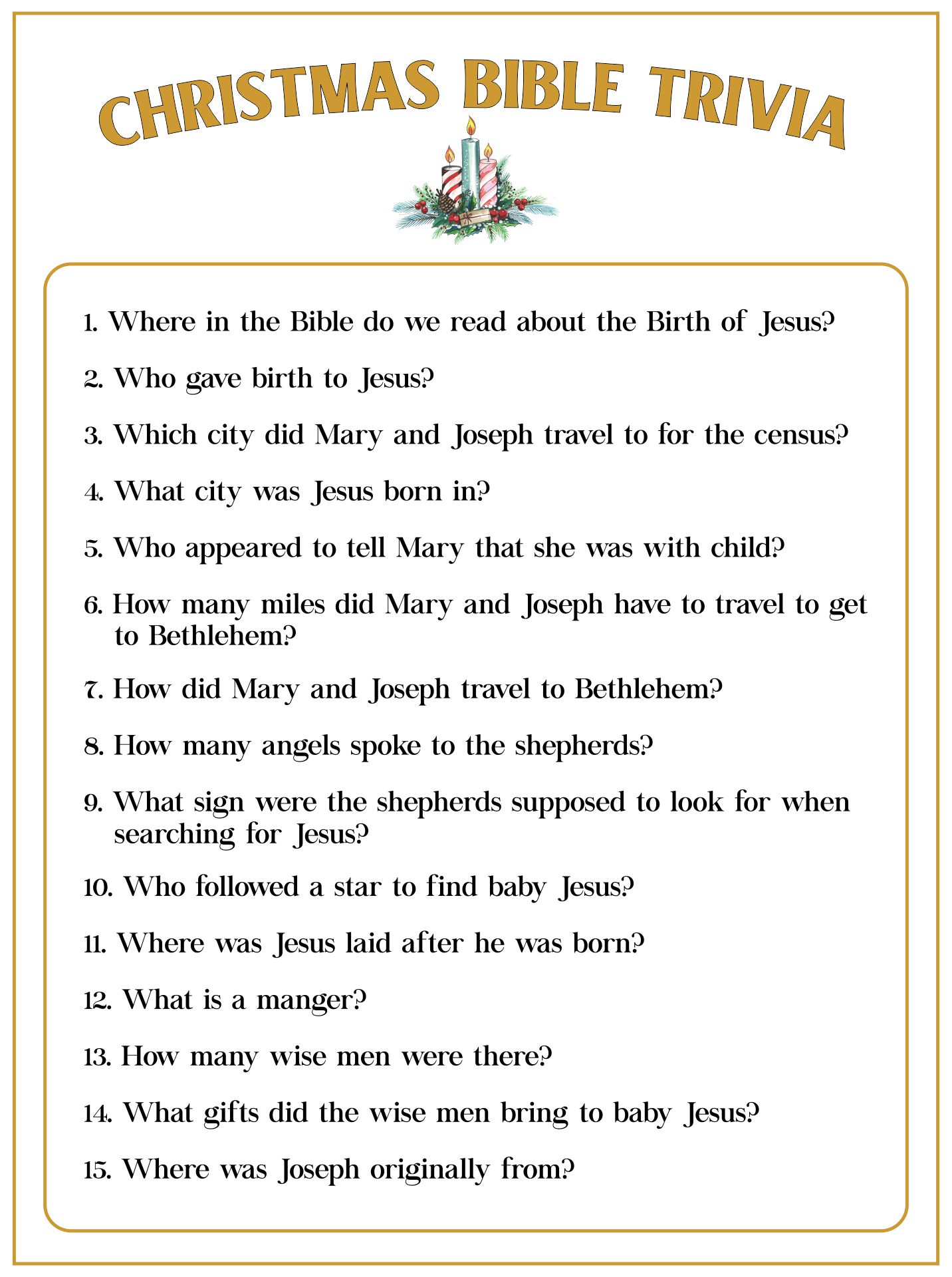 Christian Christmas Trivia Questions Printable