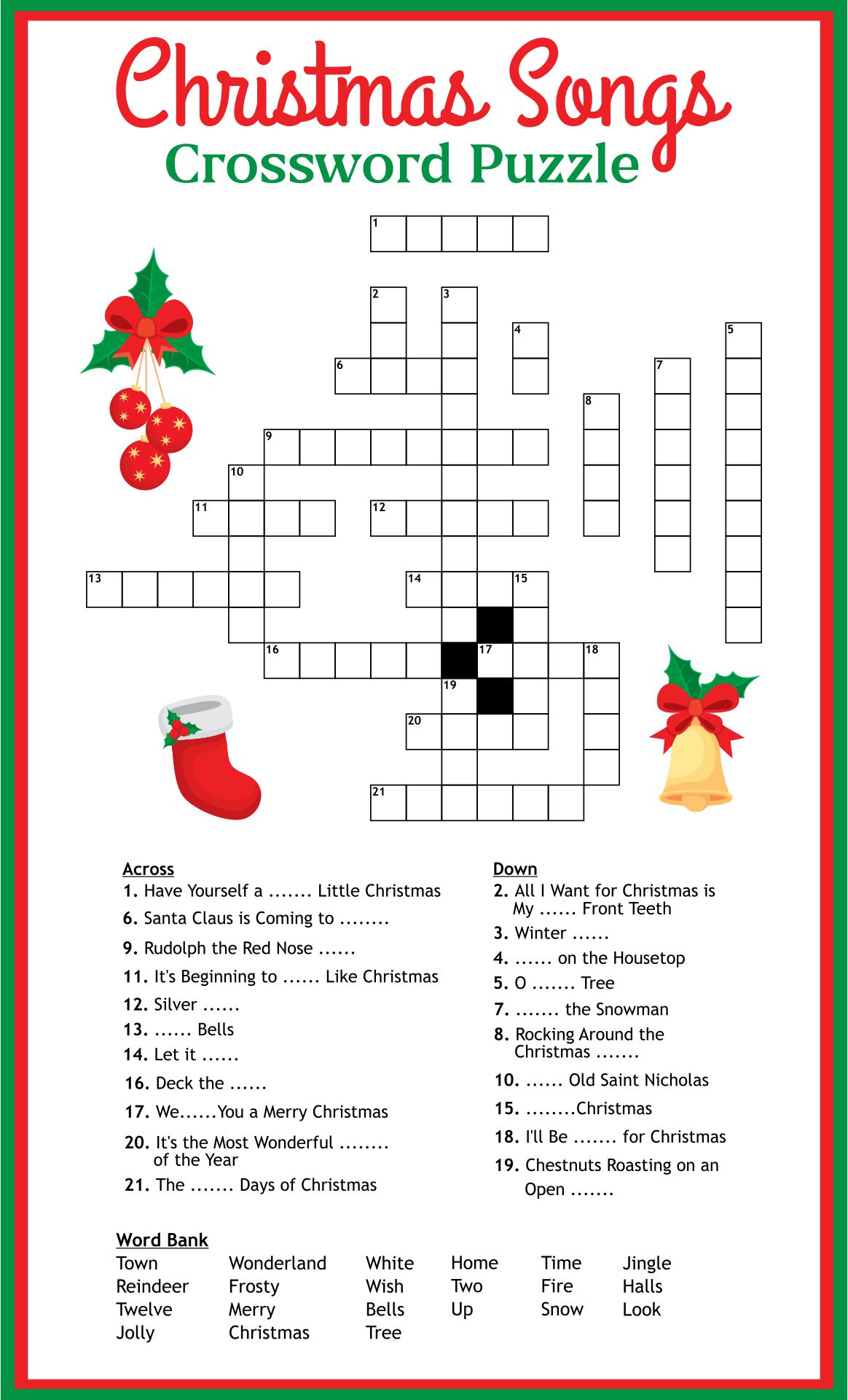Christmas Songs Puzzles Printable