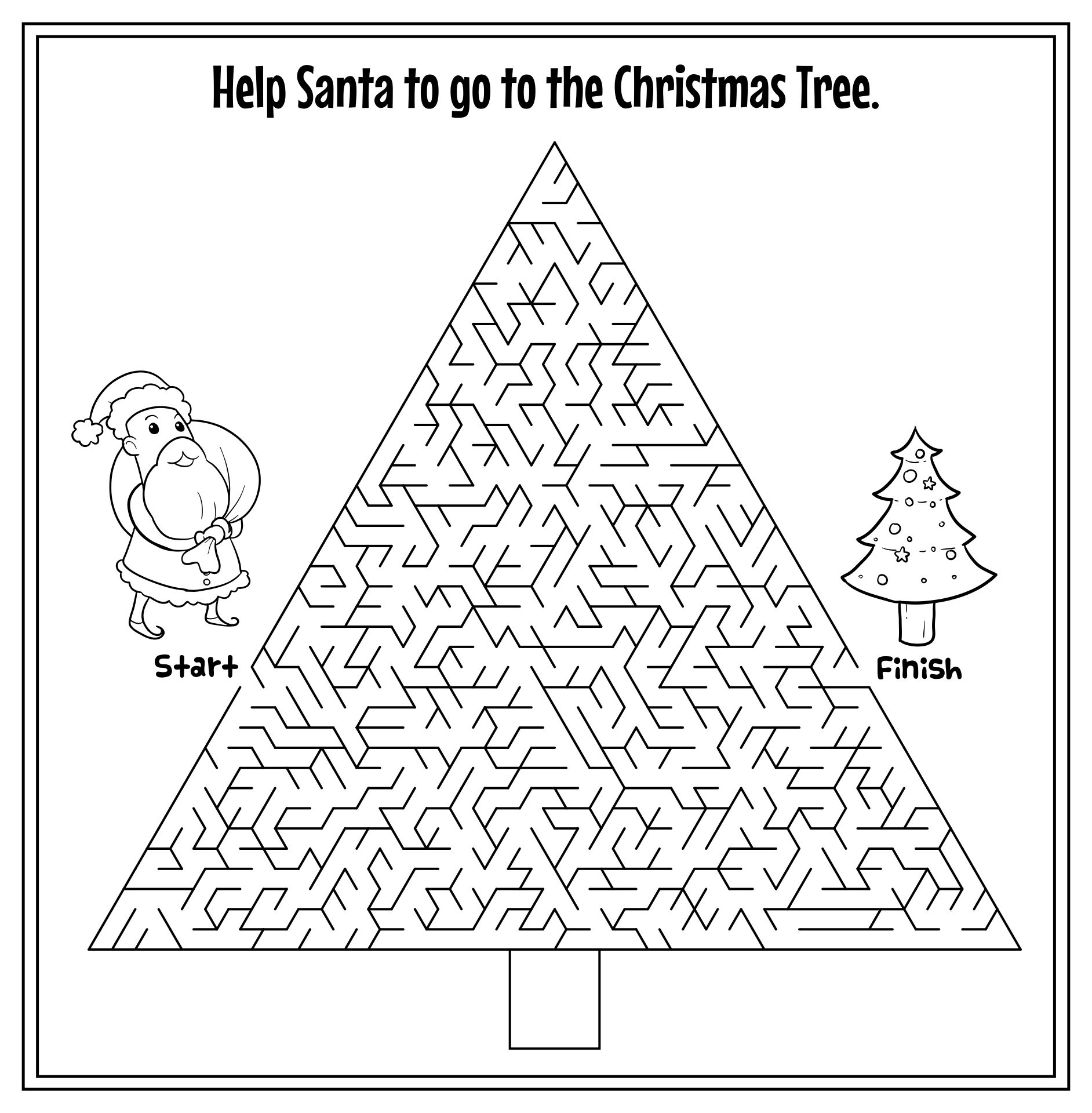 Christmas Tree Coloring Pages Hard Maze Christmas Games Printable