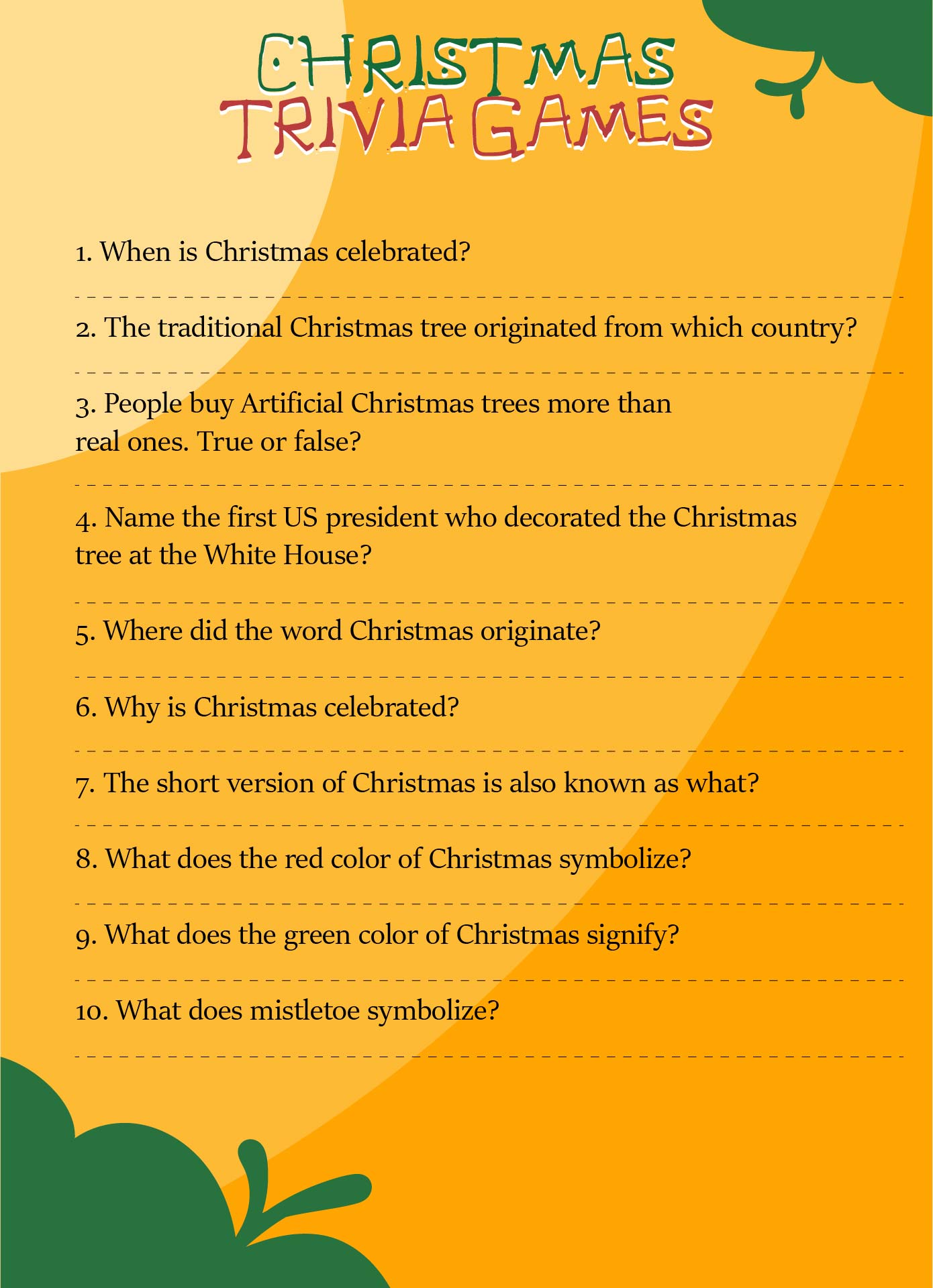 Christmas Trivia Game Templates