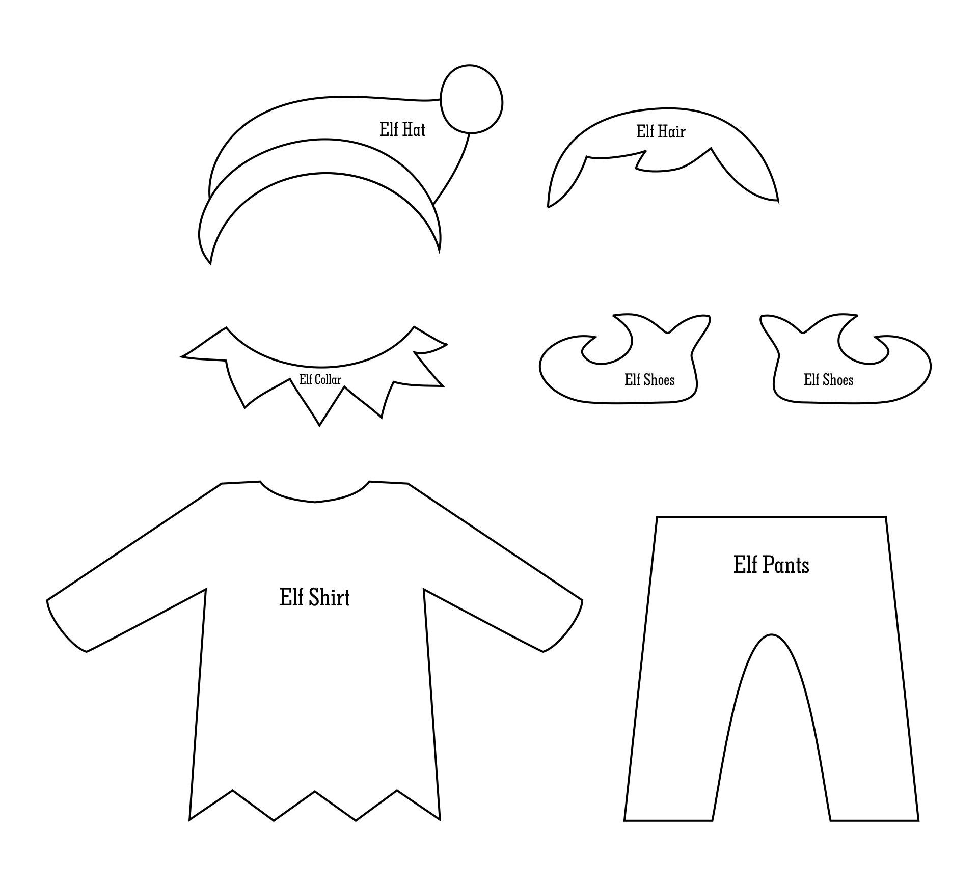 Elf Clothes And Parts Template Printable