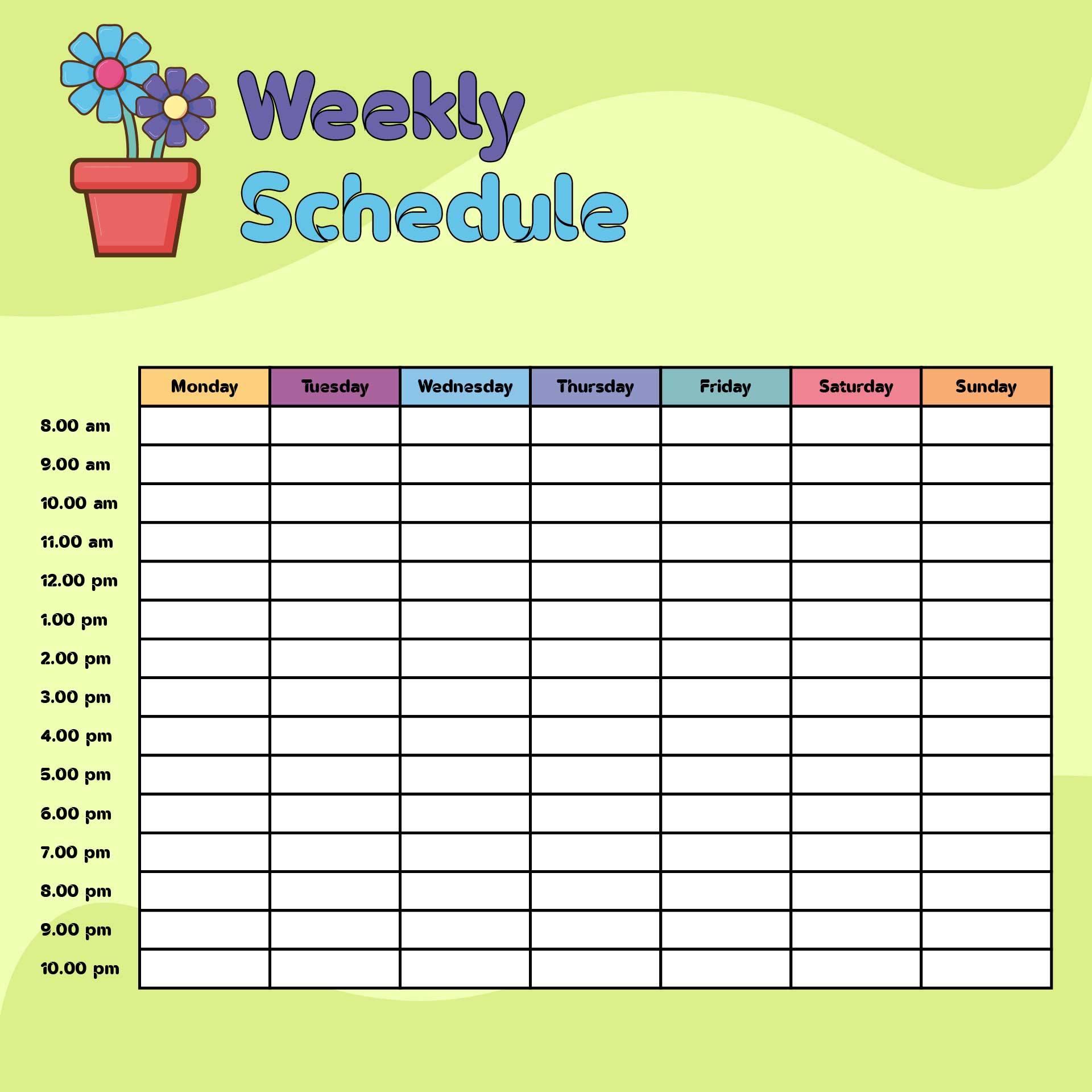 Printable Blank Weekly Calendar With Time Slots